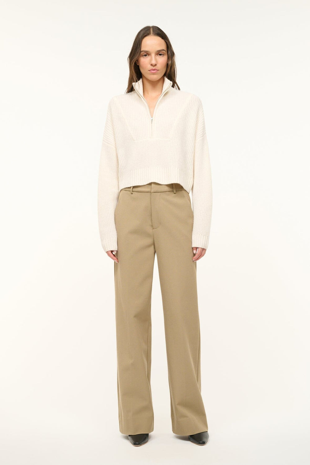 CASHMERE CROPPED HAMPTON SWEATER IVORY - STAUD sale