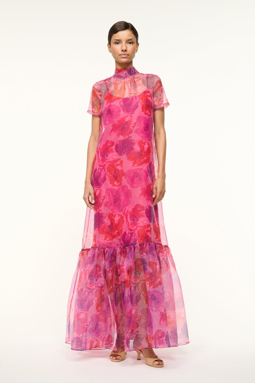 CALLUNA DRESS MAGENTA PAINTED FLORAL - STAUD sale