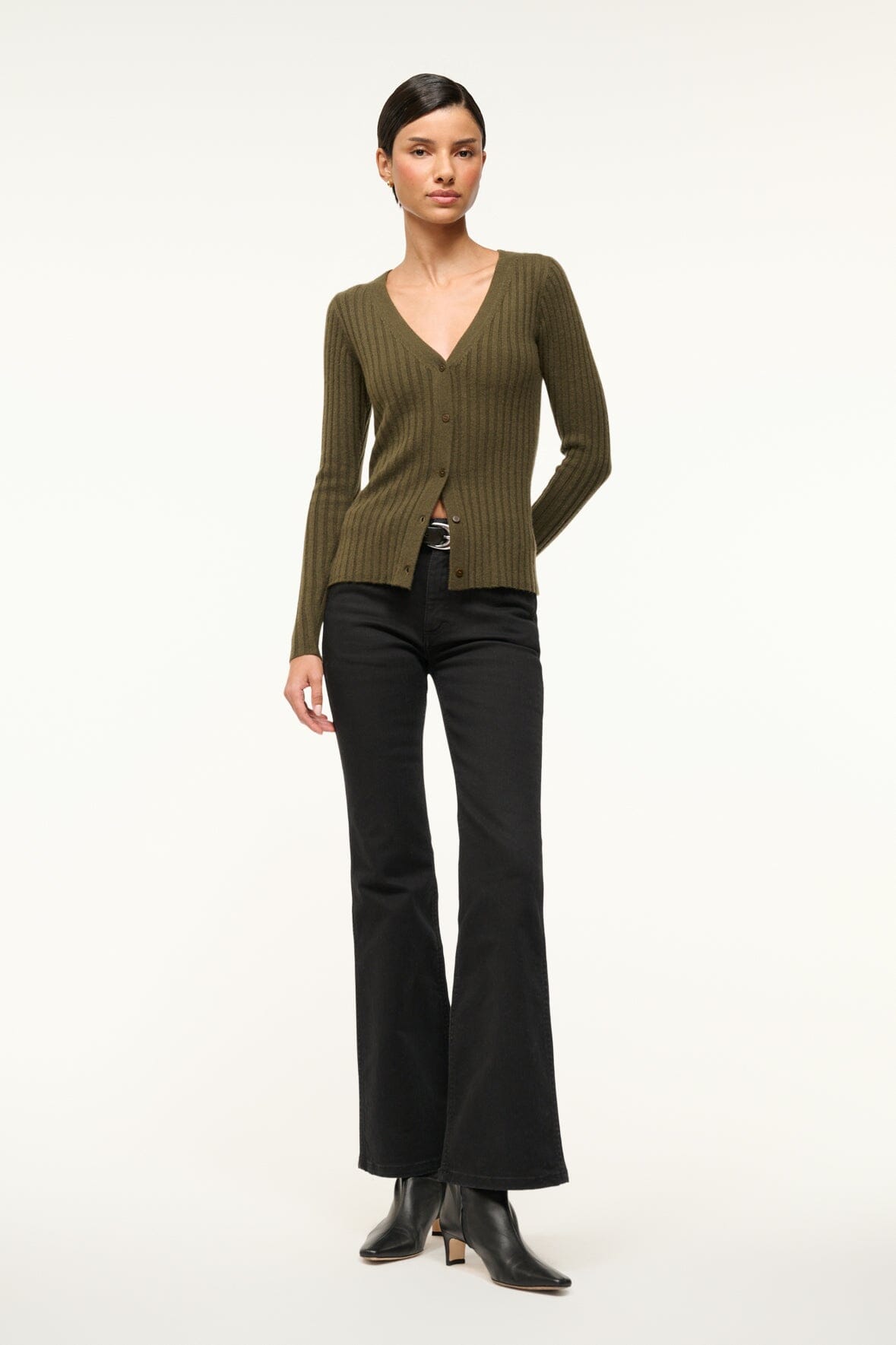 CARGO CASHMERE SWEATER DARK OLIVE - STAUD outlet