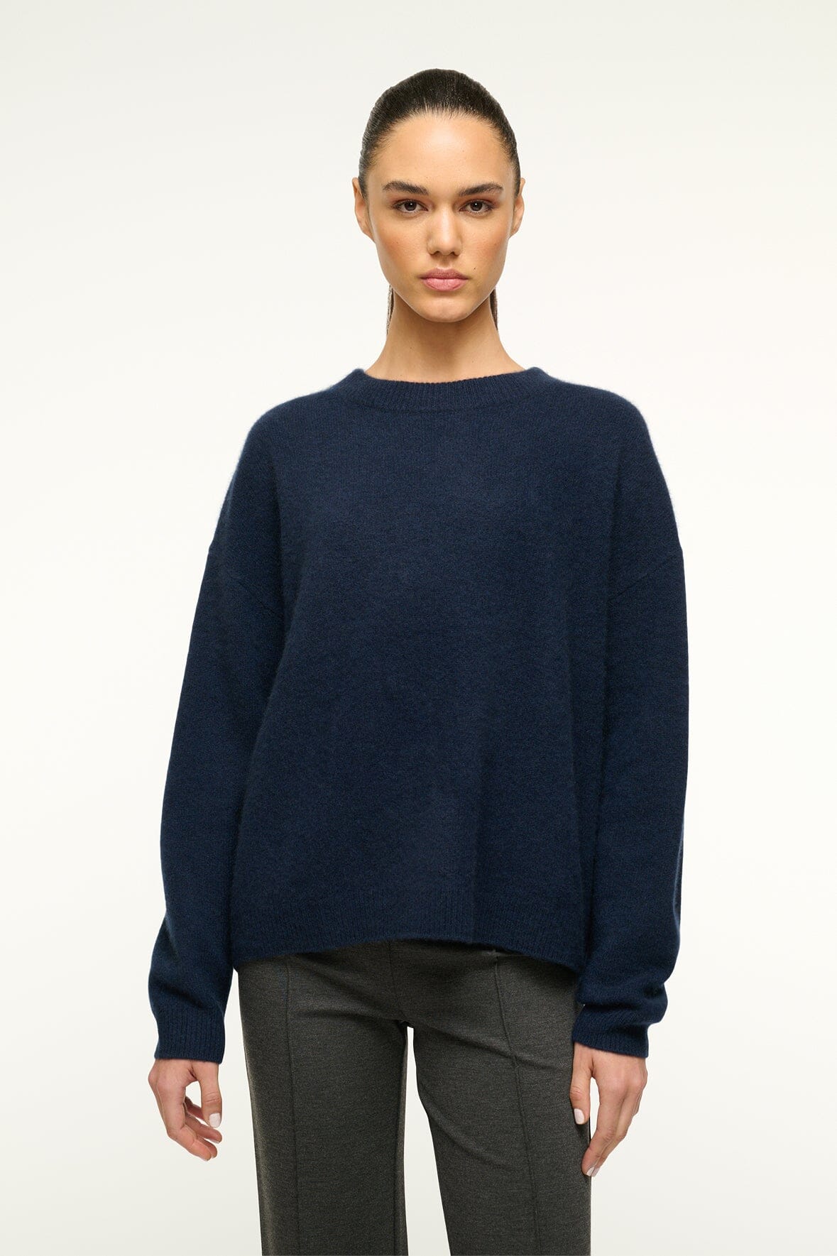 SERRANO CASHMERE RELAXED CREW NAVY - STAUD for sale