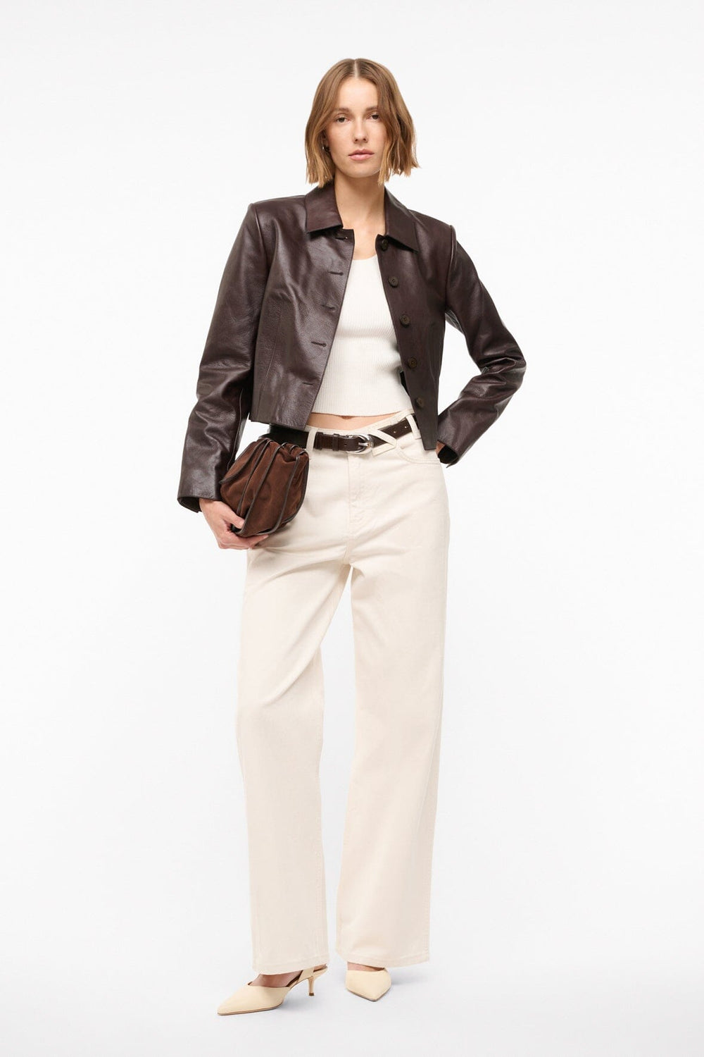 LEATHER MARINO JACKET TIRAMISU - STAUD for sale