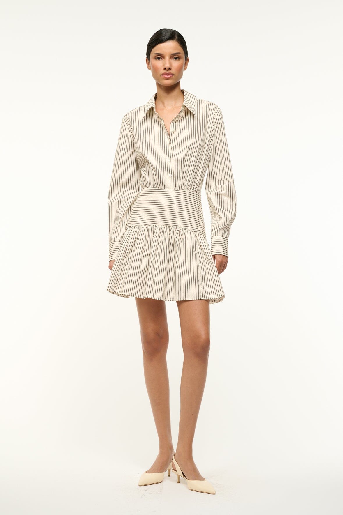 ROCCO MINI DRESS IVORY DARK OAK MICRO STRIPE - STAUD outlet