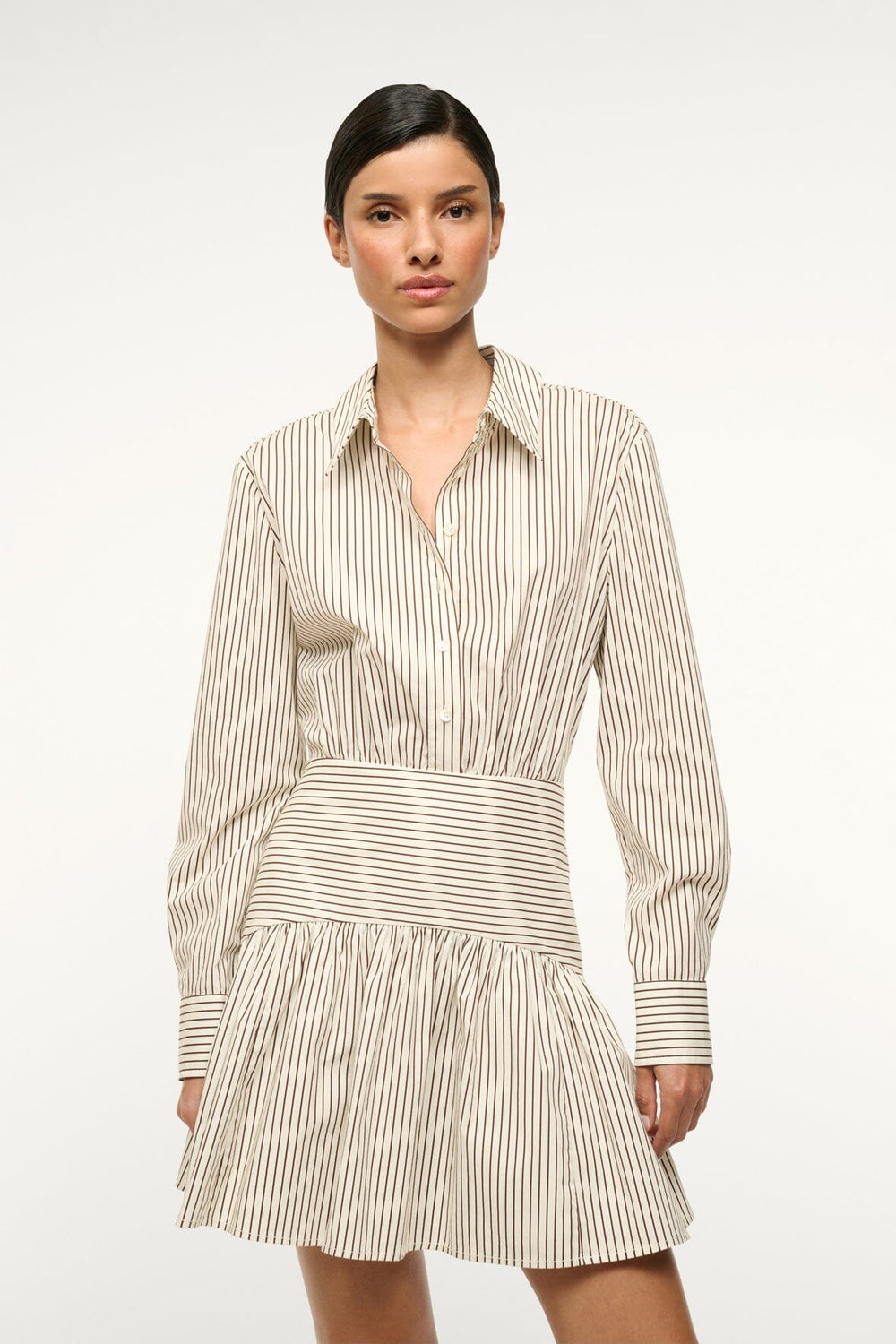 ROCCO MINI DRESS IVORY DARK OAK MICRO STRIPE - STAUD outlet