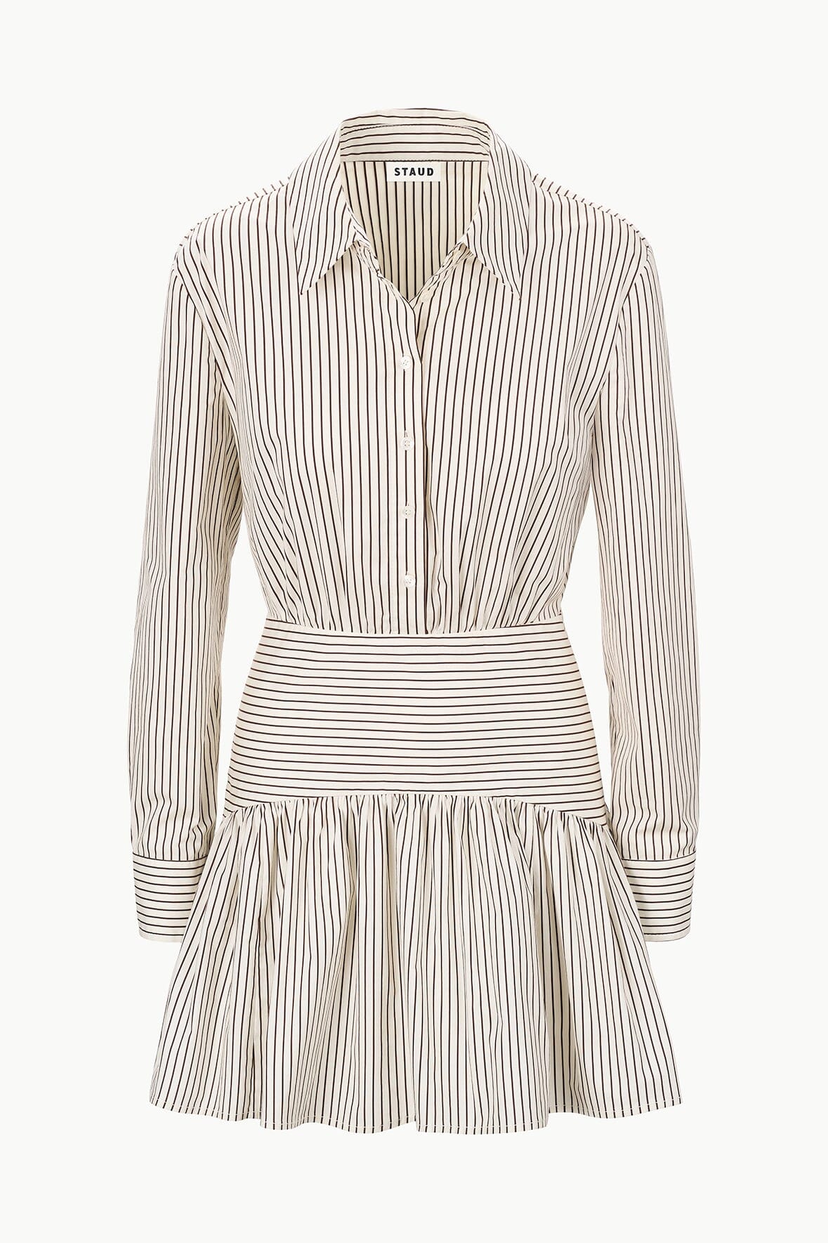 ROCCO MINI DRESS IVORY DARK OAK MICRO STRIPE - STAUD outlet
