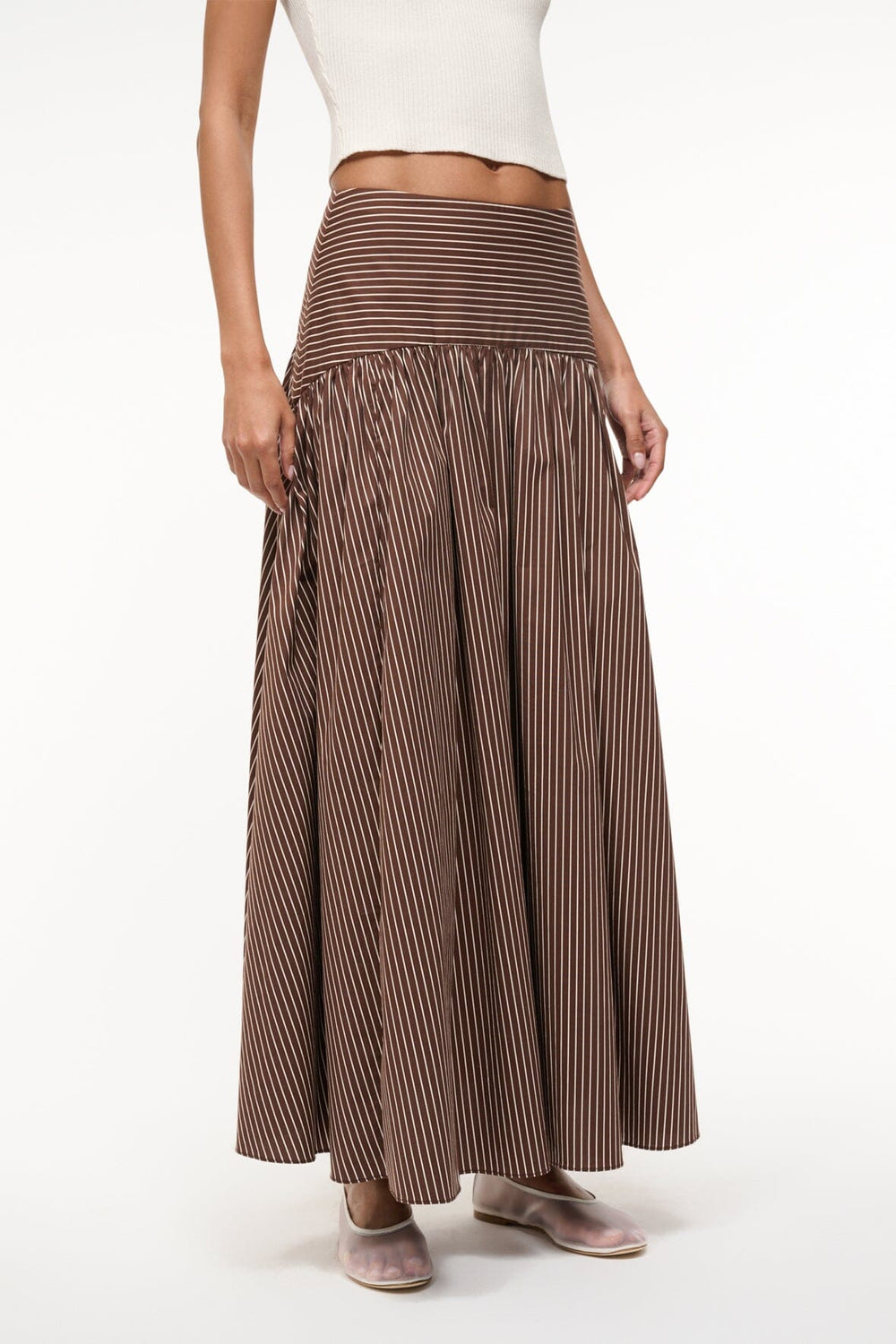PROCIDA SKIRT DARK OAK MICRO STRIPE - STAUD US