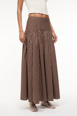 PROCIDA SKIRT DARK OAK MICRO STRIPE - STAUD US
