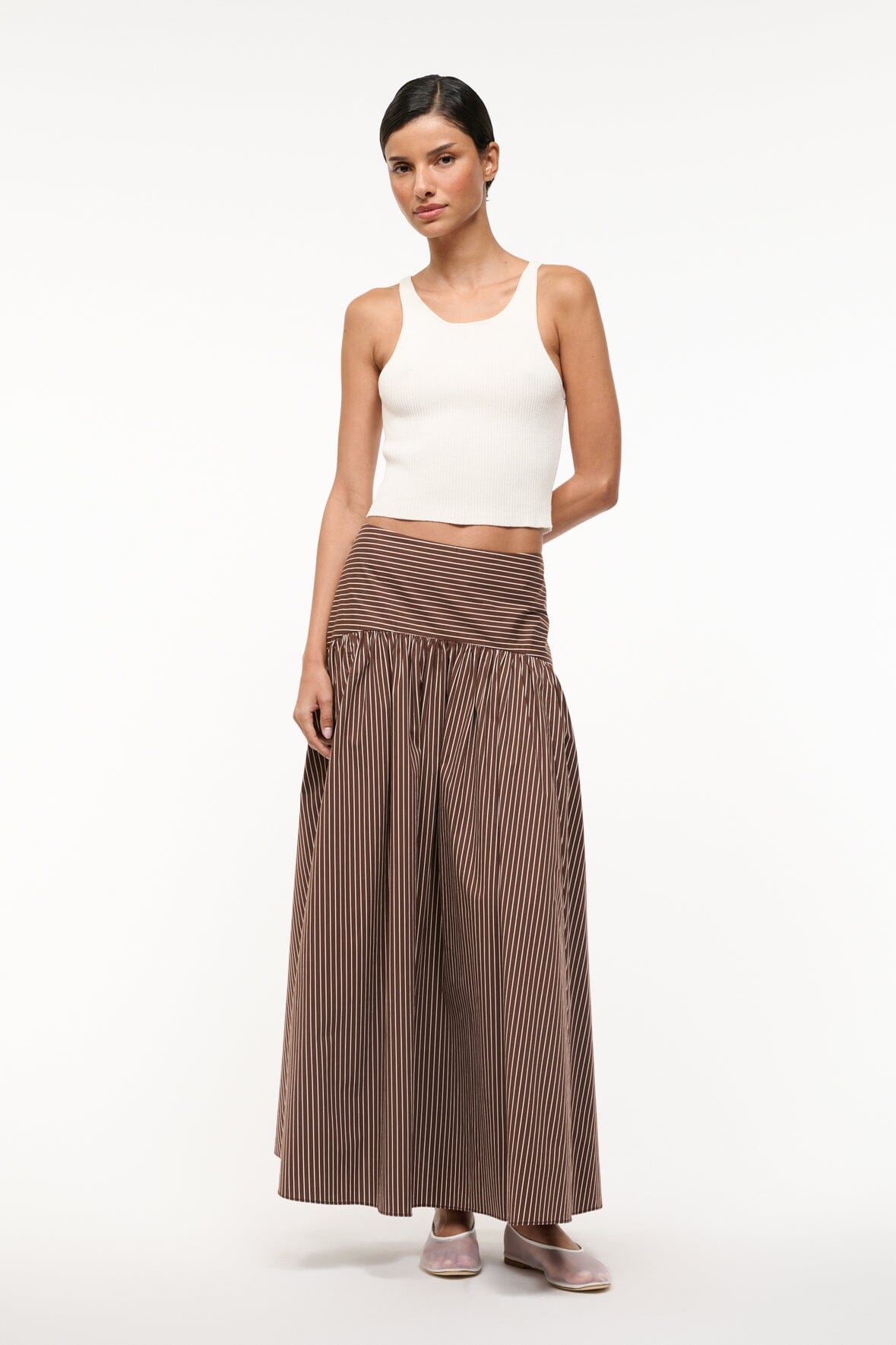 PROCIDA SKIRT DARK OAK MICRO STRIPE - STAUD US