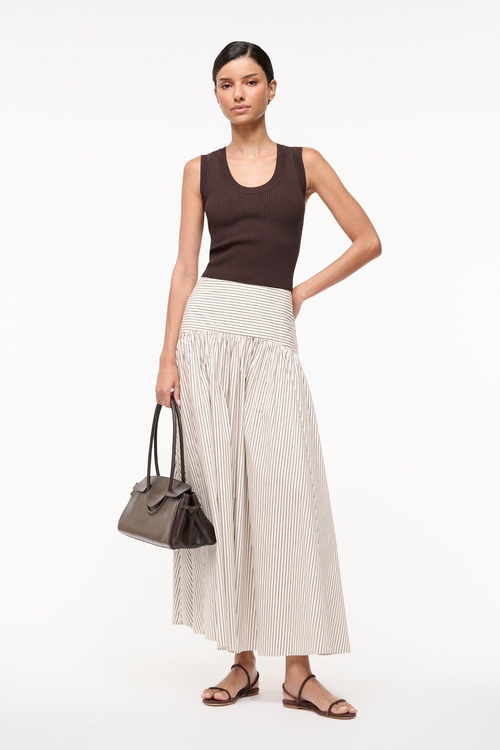 PROCIDA SKIRT IVORY DARK OAK MICRO STRIPE - STAUD sale
