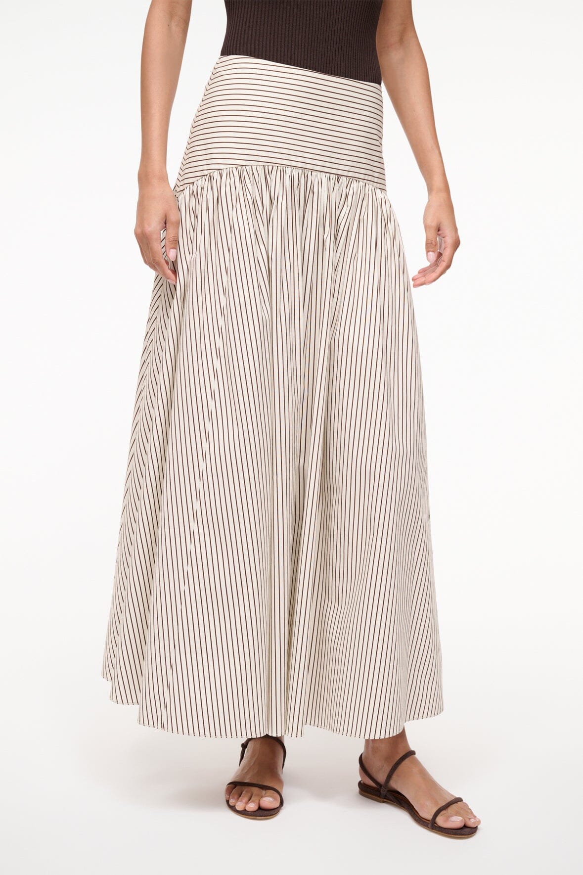 PROCIDA SKIRT IVORY DARK OAK MICRO STRIPE - STAUD sale