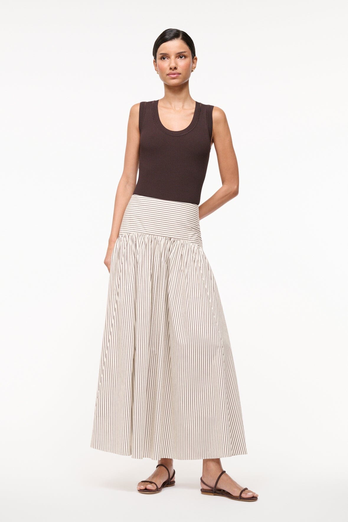 PROCIDA SKIRT IVORY DARK OAK MICRO STRIPE - STAUD sale