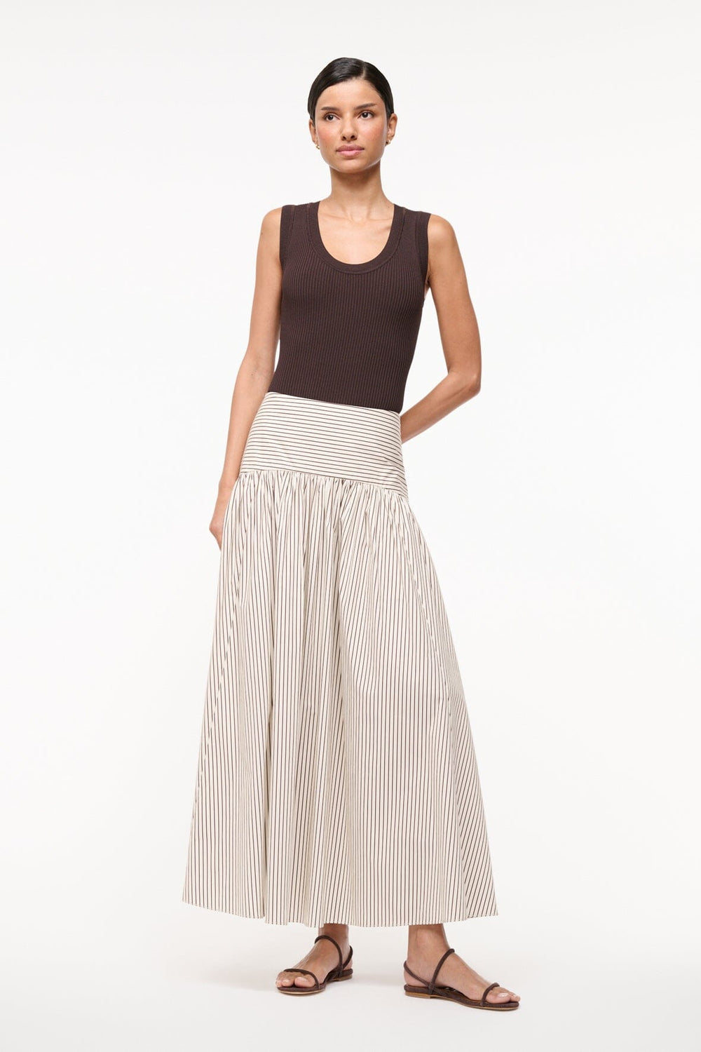 PROCIDA SKIRT IVORY DARK OAK MICRO STRIPE - STAUD sale