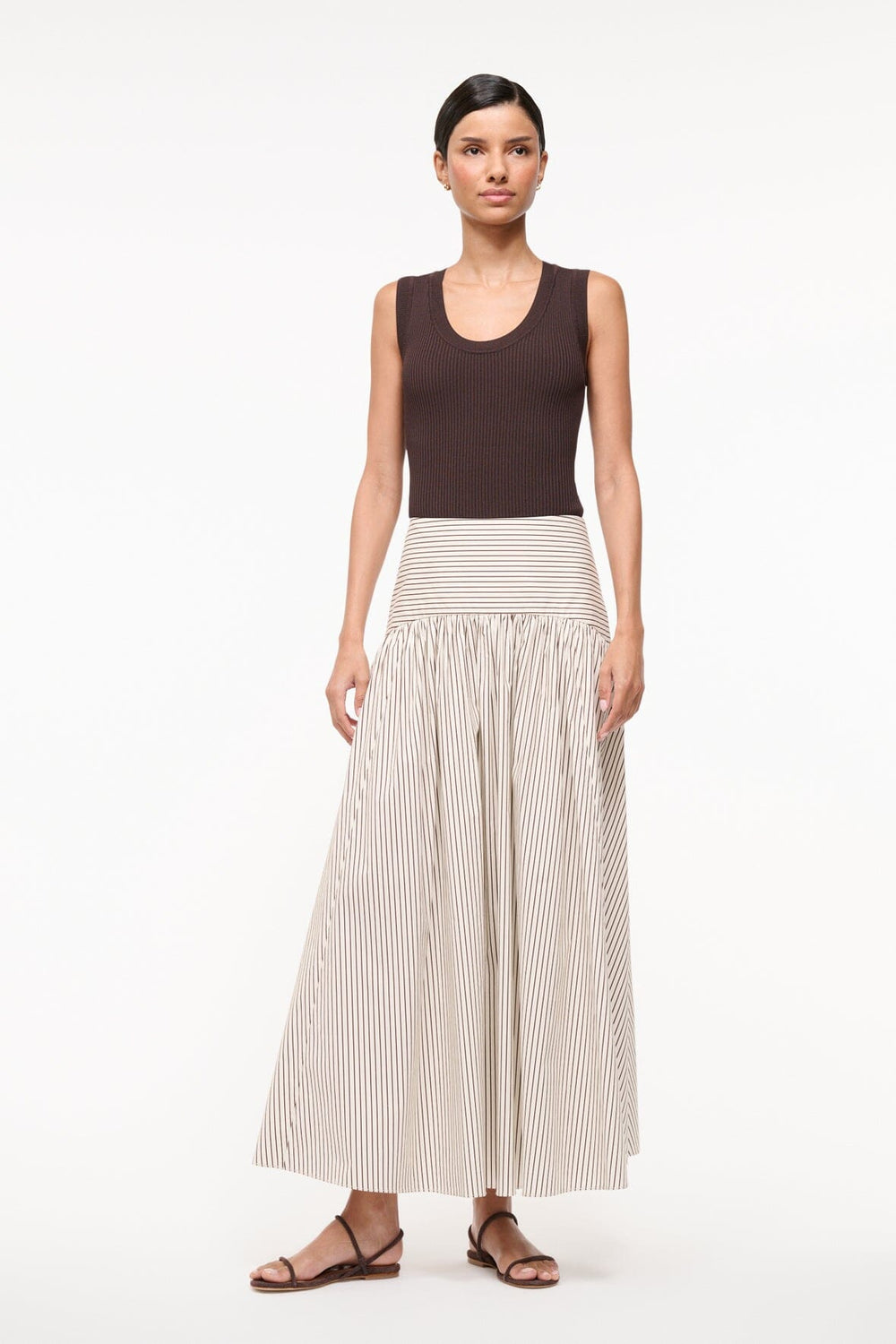 PROCIDA SKIRT IVORY DARK OAK MICRO STRIPE - STAUD sale