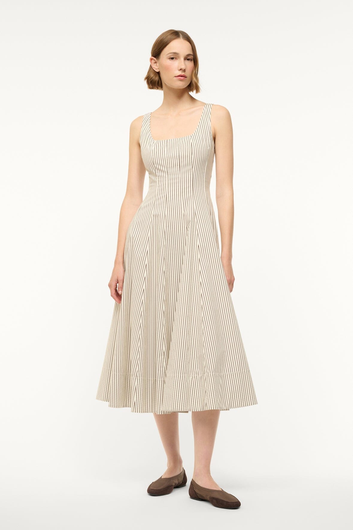 WELLS DRESS IVORY DARK OAK MICRO STRIPE - STAUD near me
