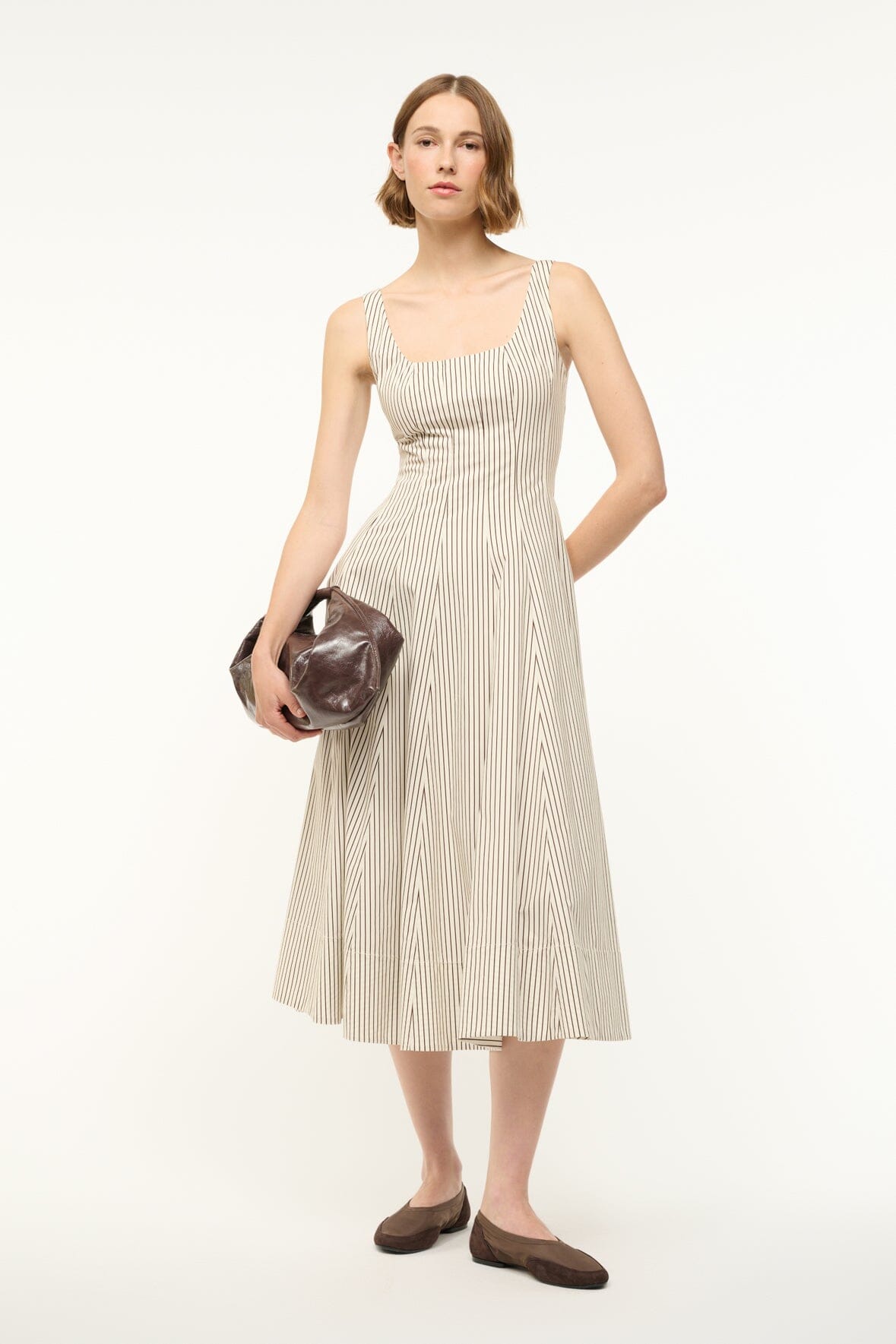 WELLS DRESS IVORY DARK OAK MICRO STRIPE - STAUD near me