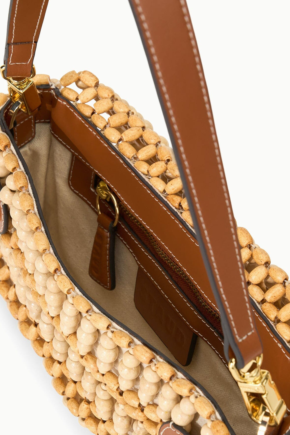 TIMMY CONVERTIBLE SHOULDER BAG NATURAL WOOD BEADS - STAUD sale
