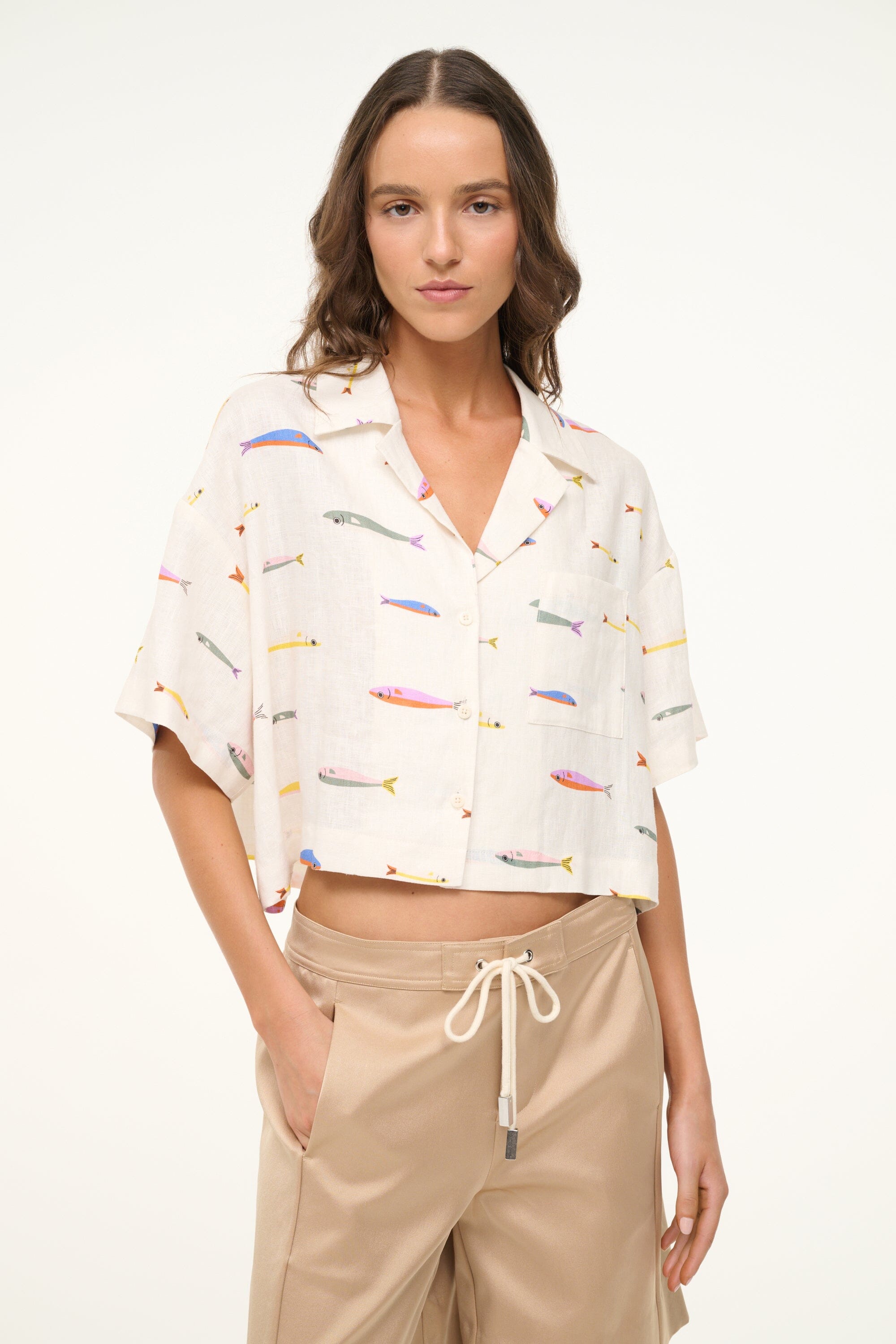 DAYA LINEN TOP POP SARDINES IVORY - STAUD sale