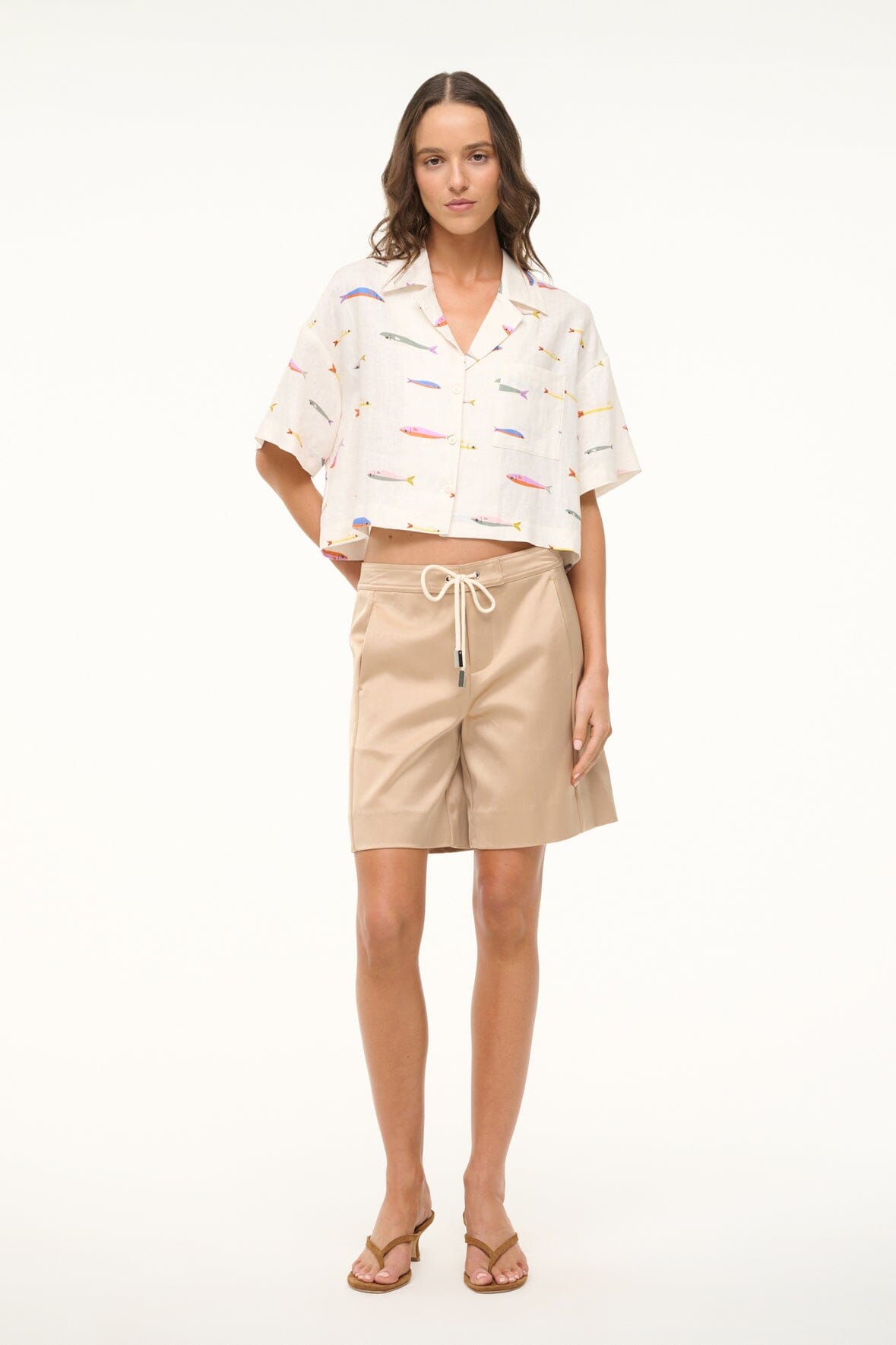 DAYA LINEN TOP POP SARDINES IVORY - STAUD sale
