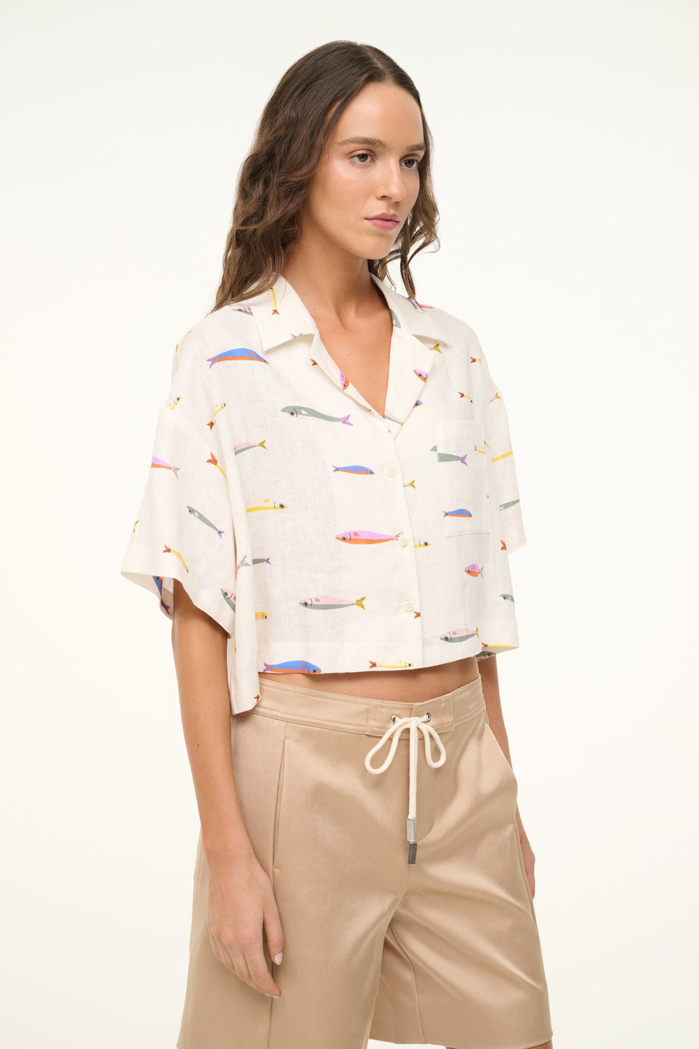 DAYA LINEN TOP POP SARDINES IVORY - STAUD sale