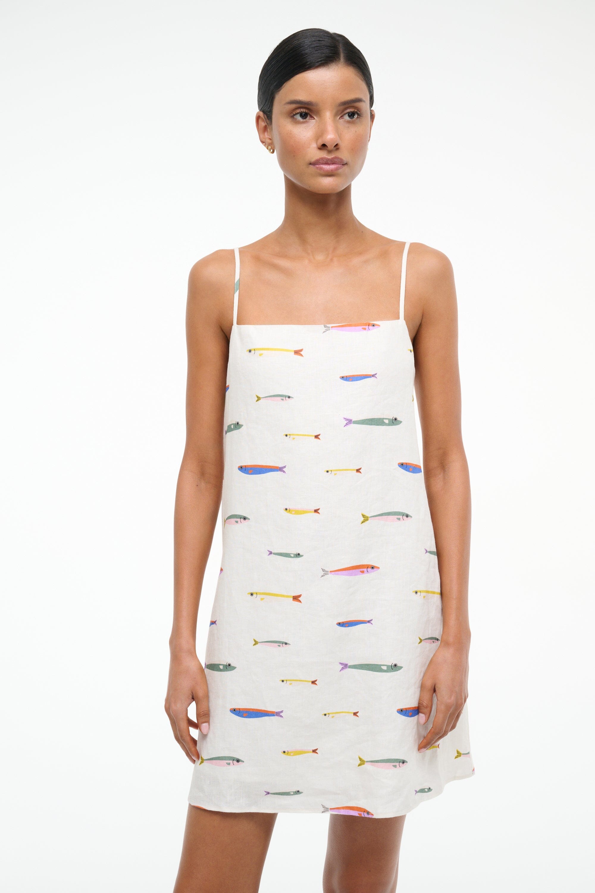 LAURA LINEN MINI DRESS POP SARDINES IVORY - STAUD near me