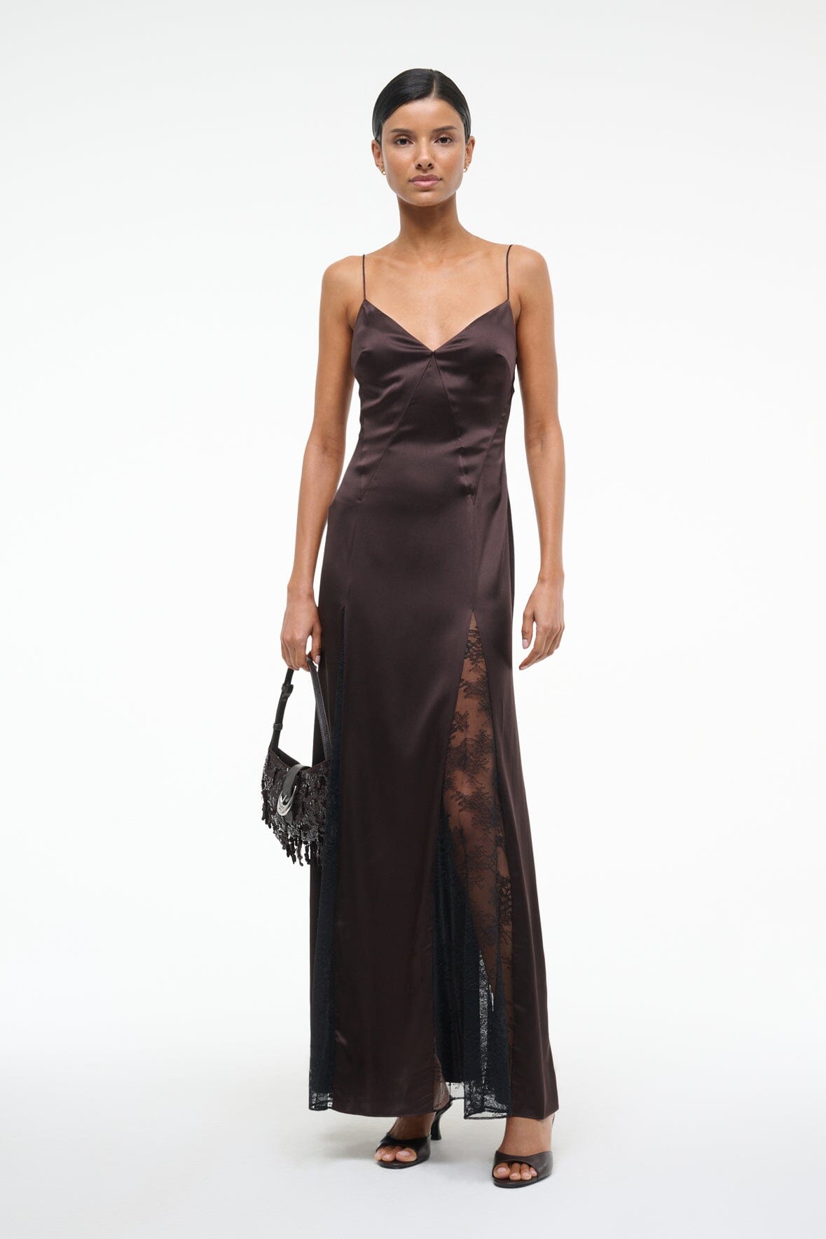 TRINITY SILK DRESS EARTH - STAUD outlet