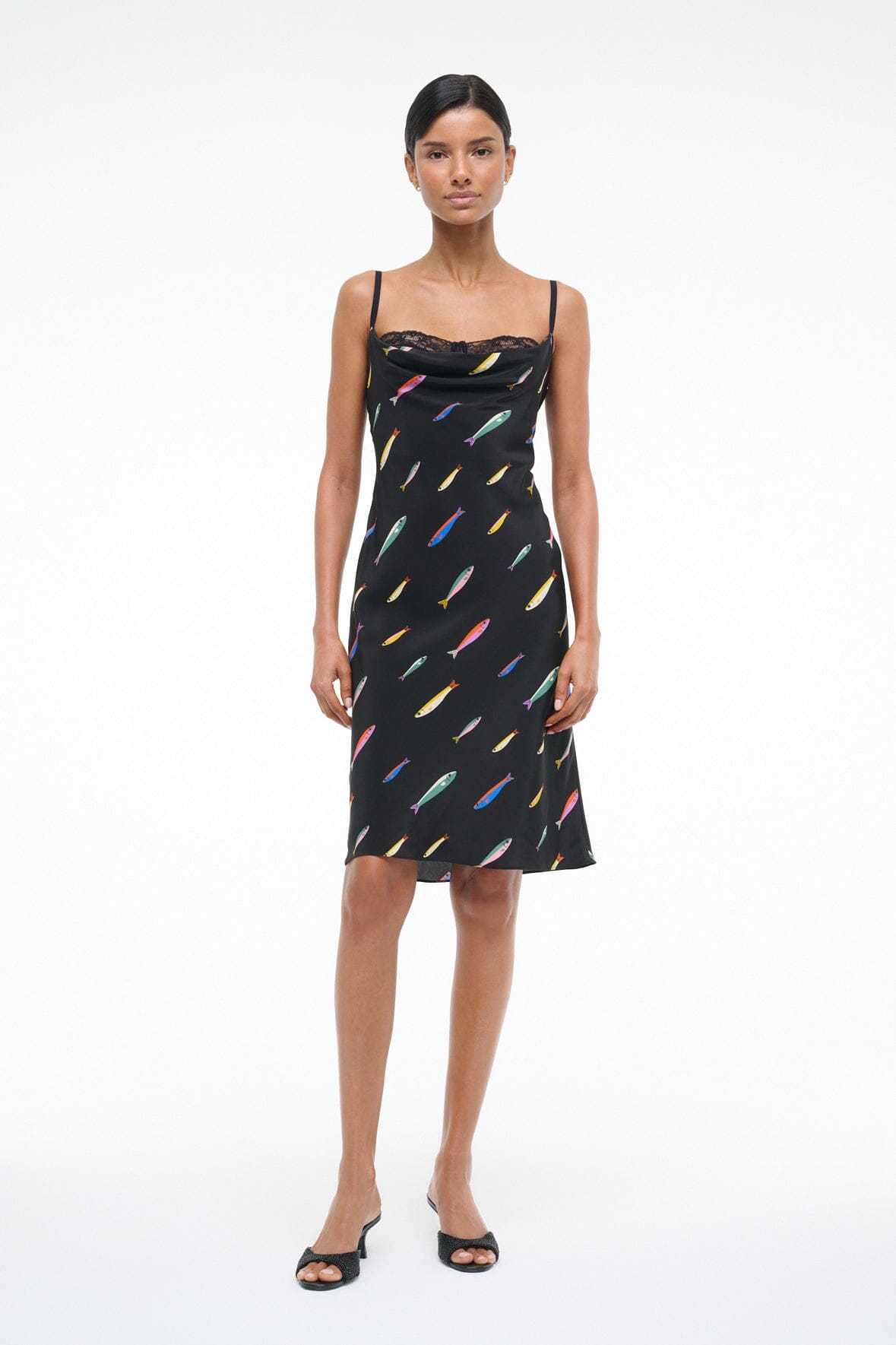 EVANGELINE SILK DRESS POP SARDINES BLACK - STAUD US