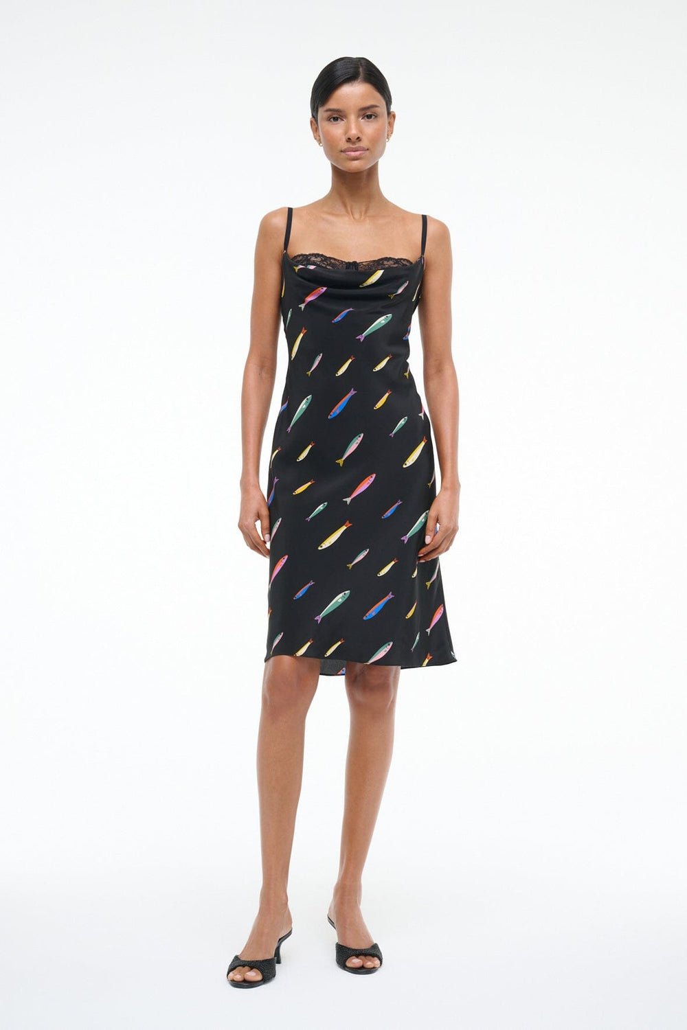 EVANGELINE SILK DRESS POP SARDINES BLACK - STAUD US