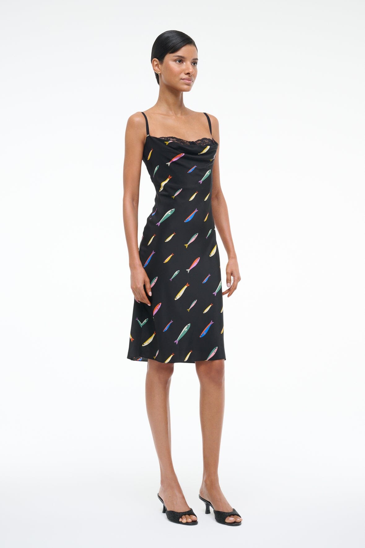 EVANGELINE SILK DRESS POP SARDINES BLACK - STAUD US