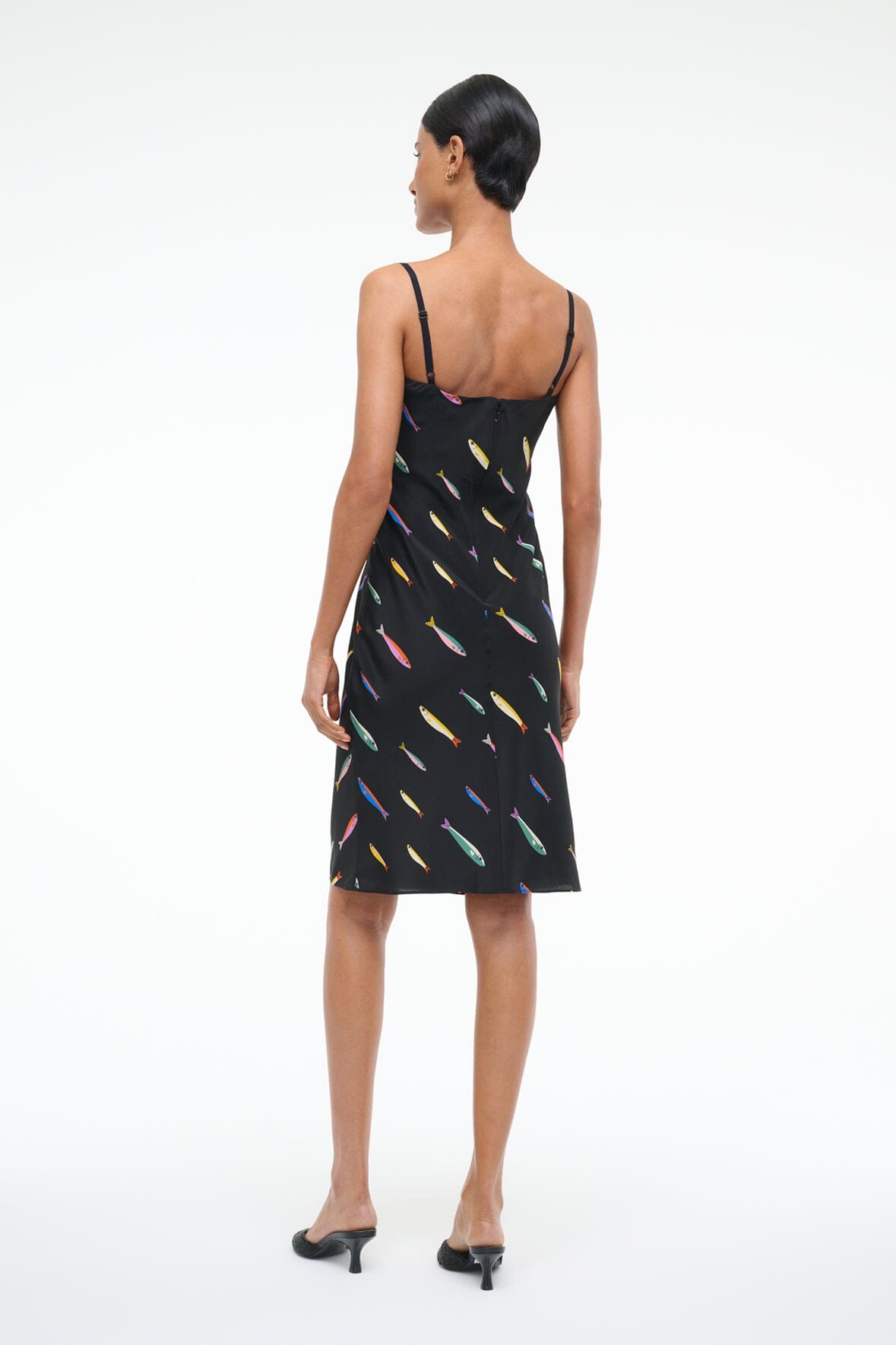 EVANGELINE SILK DRESS POP SARDINES BLACK - STAUD US
