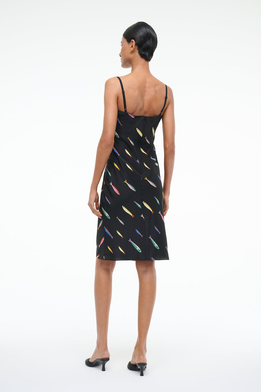 EVANGELINE SILK DRESS POP SARDINES BLACK - STAUD US