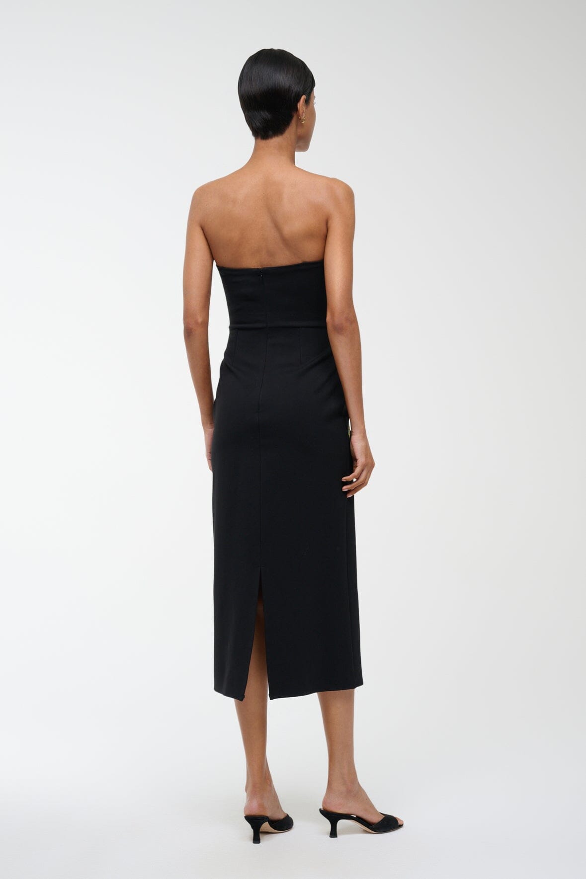 BROOKE DRESS DAHLIA DAYDREAM BLACK - STAUD US