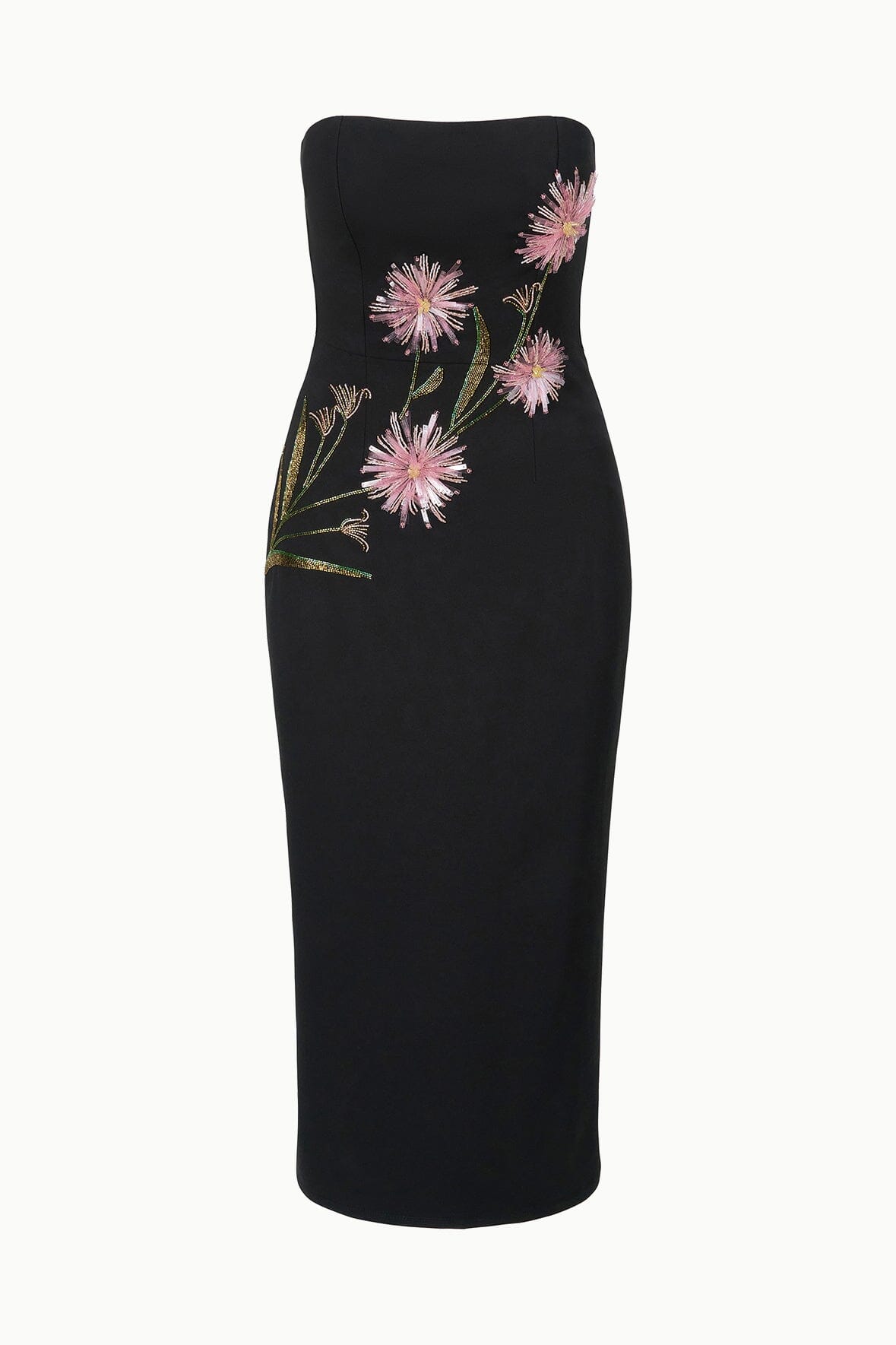 BROOKE DRESS DAHLIA DAYDREAM BLACK - STAUD US