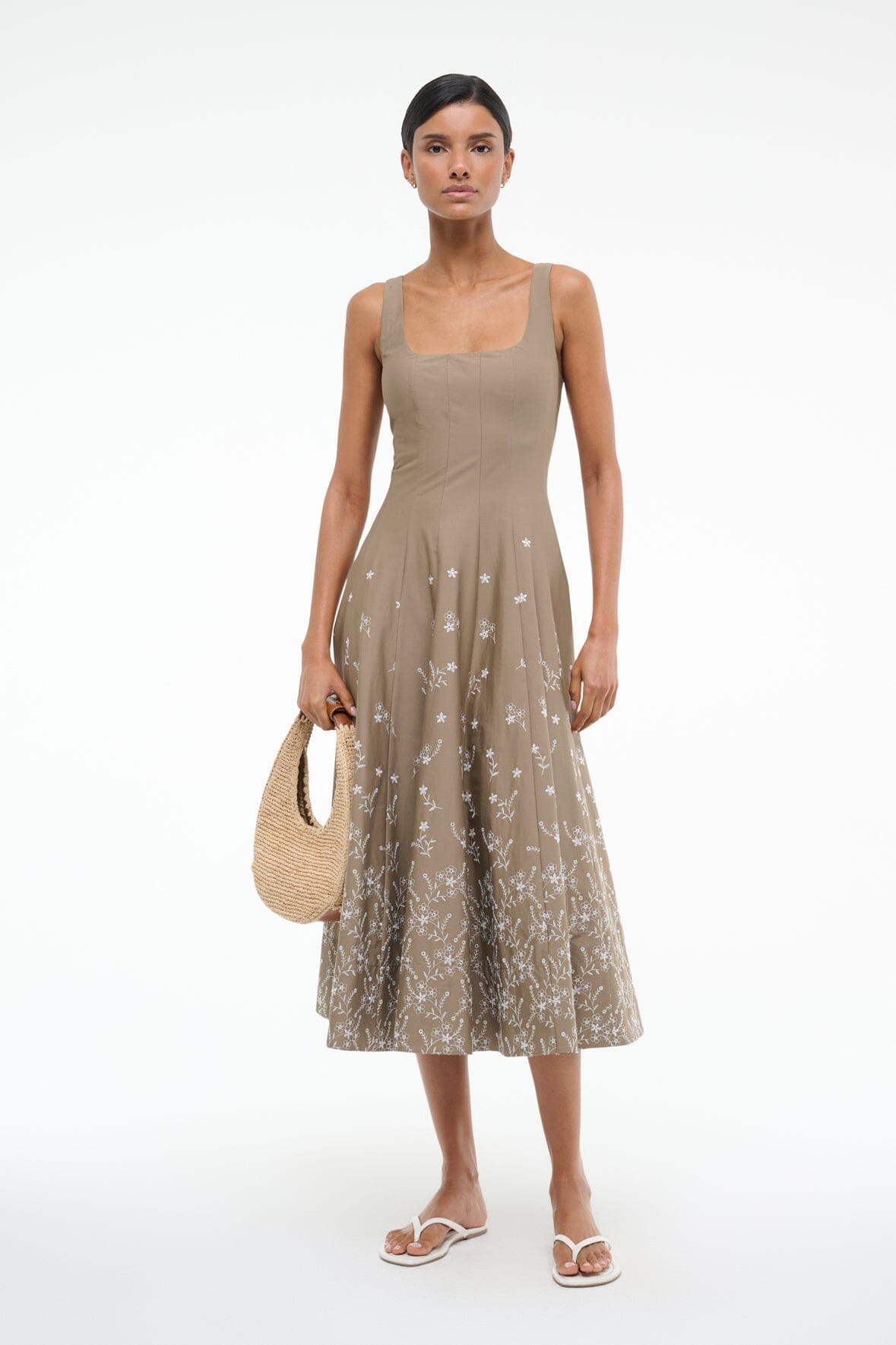 WELLS DRESS TAUPE EMBROIDERY - STAUD online