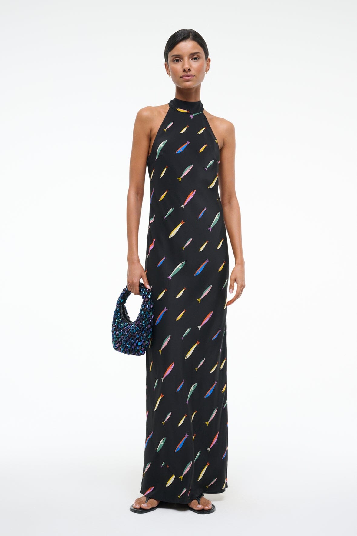 WINNIE SILK DRESS POP SARDINES BLACK - STAUD sale