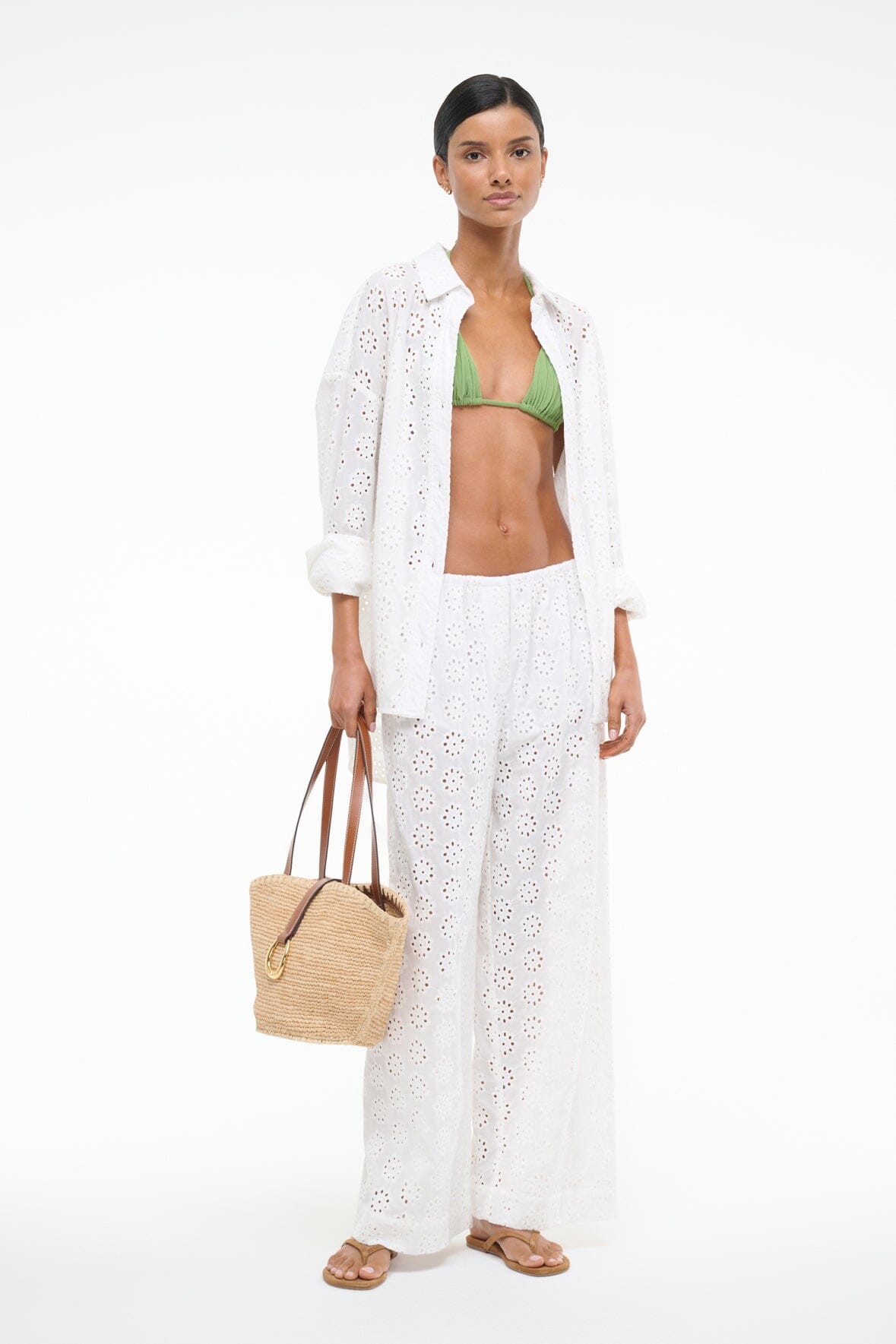 BONFIRE PANT WHITE EYELET - STAUD for sale