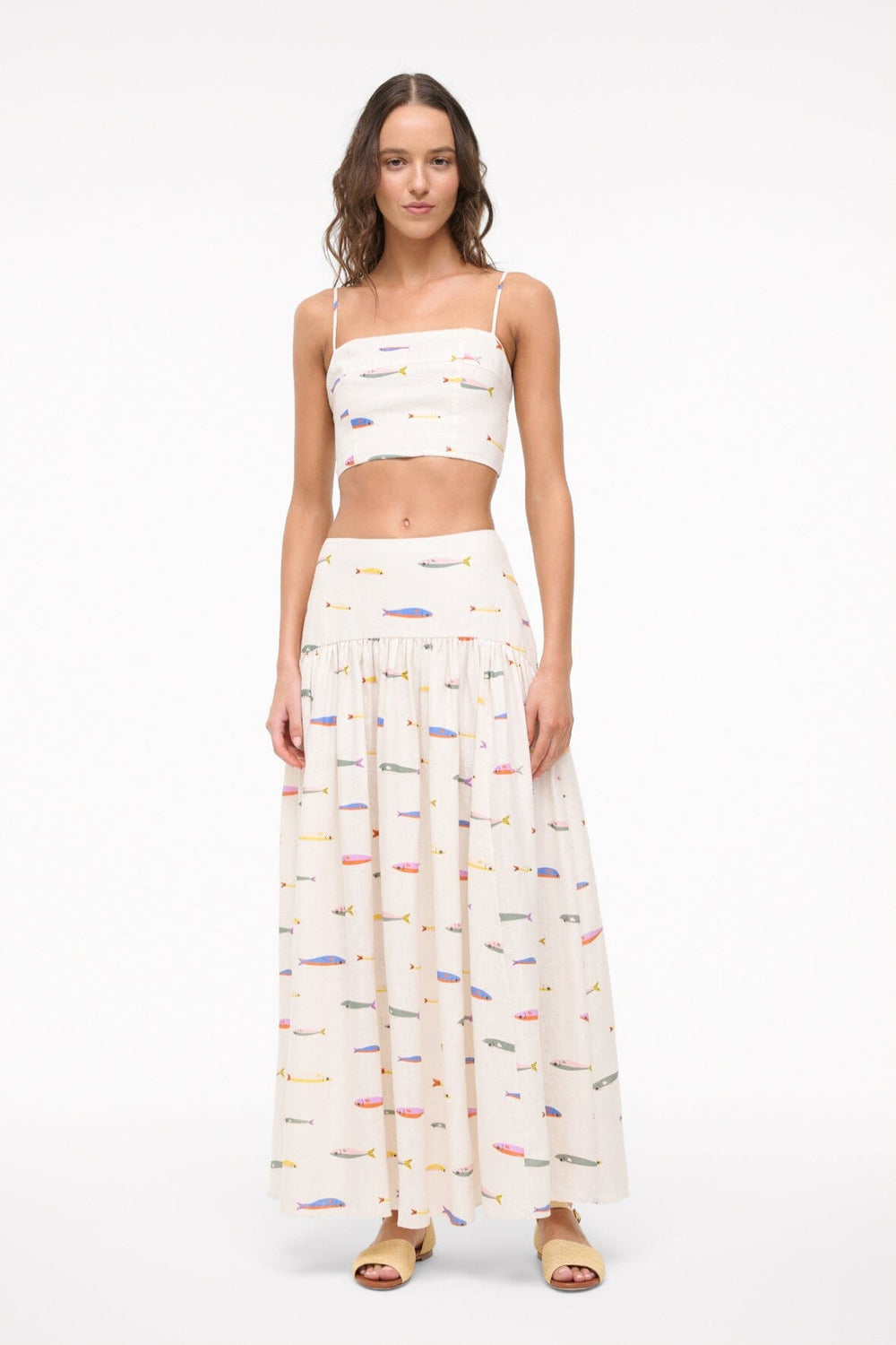 PROCIDA LINEN SKIRT POP SARDINES IVORY - STAUD for sale
