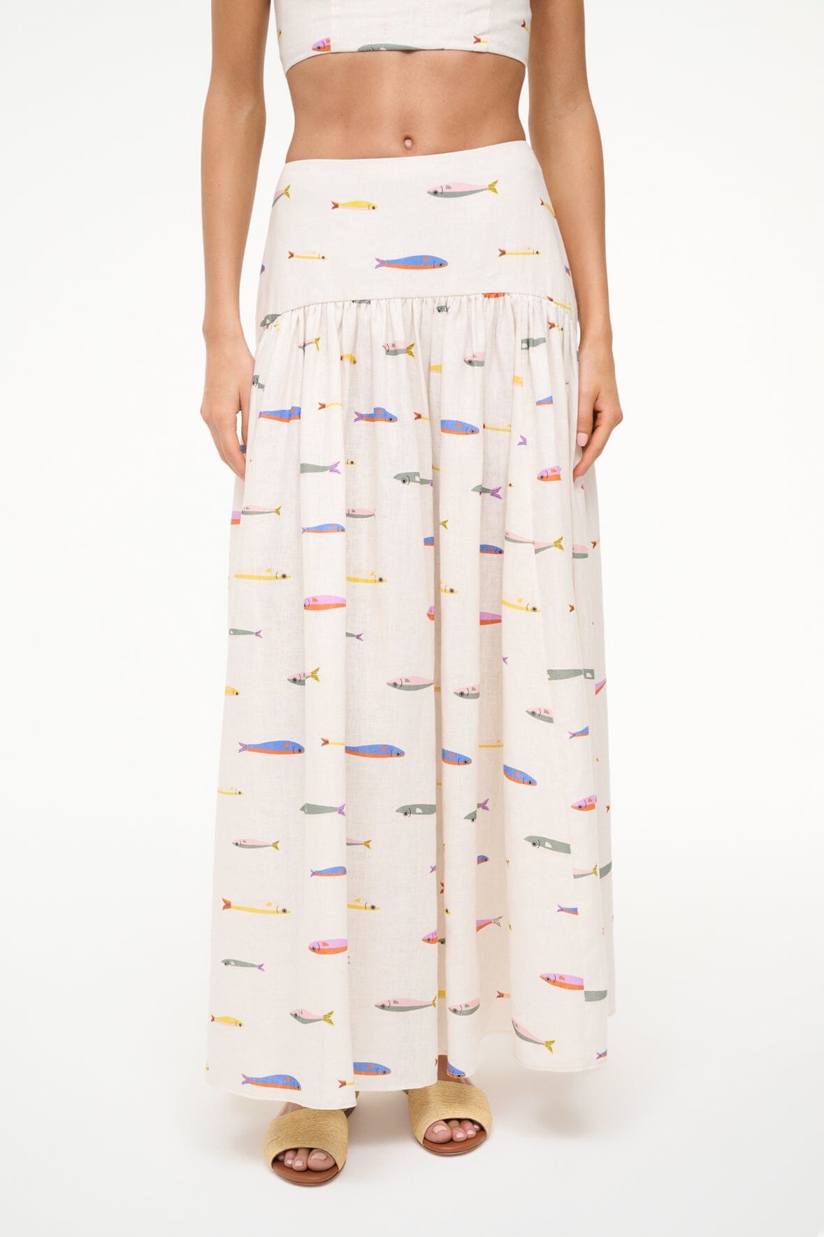 PROCIDA LINEN SKIRT POP SARDINES IVORY - STAUD for sale