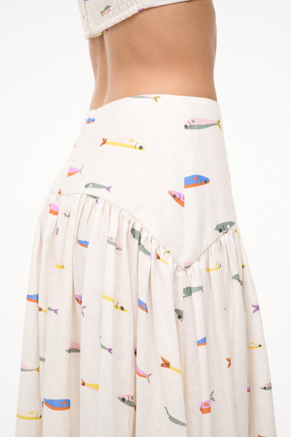 PROCIDA LINEN SKIRT POP SARDINES IVORY - STAUD for sale