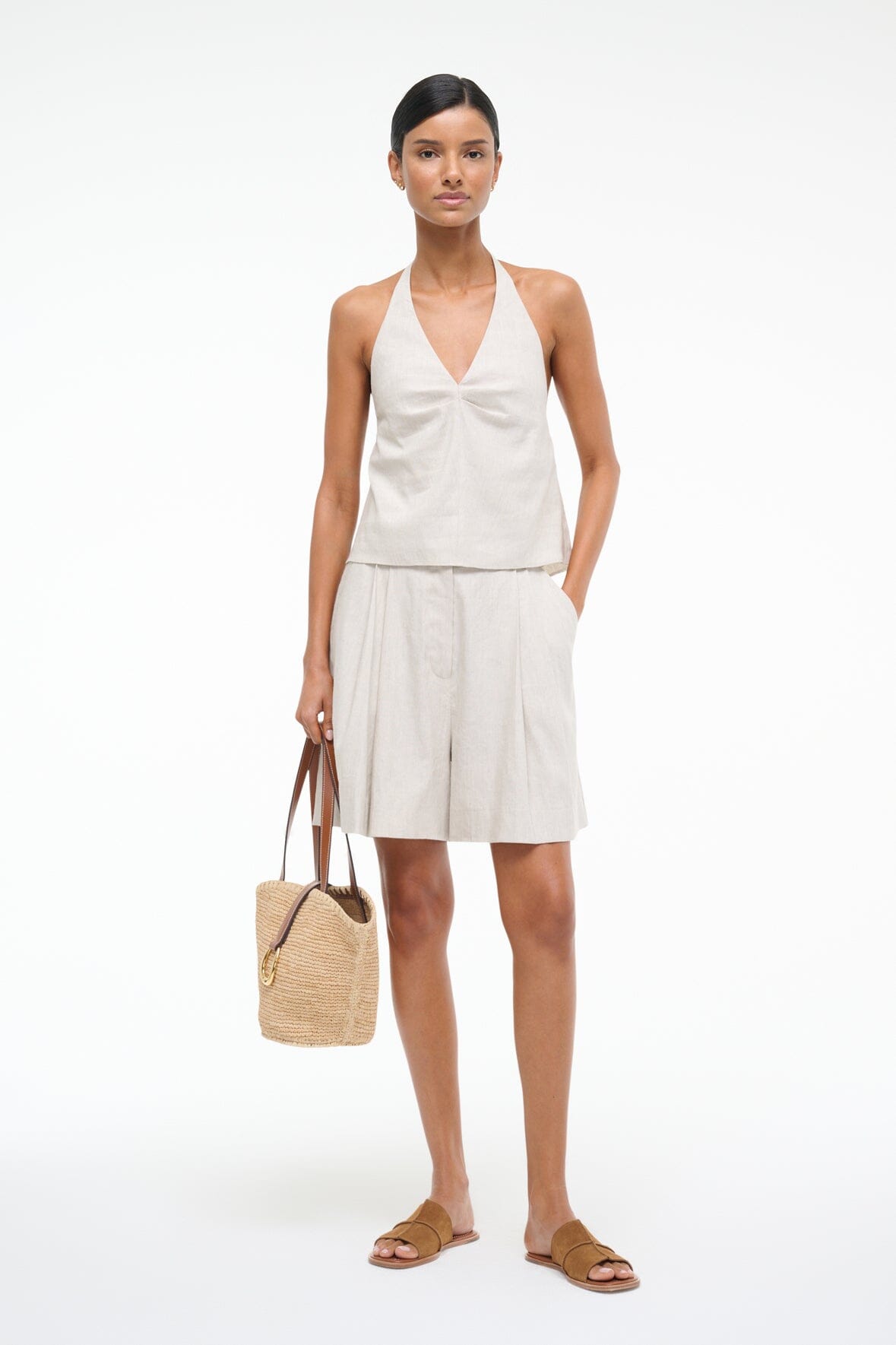 CRUZ LINEN SHORT NATURAL - STAUD outlet