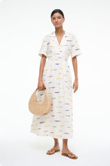 MERYL LINEN DRESS POP SARDINES IVORY - STAUD for sale