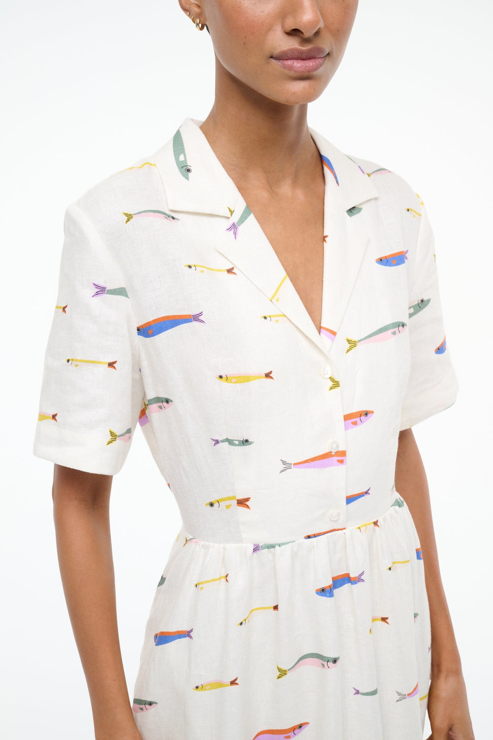 MERYL LINEN DRESS POP SARDINES IVORY - STAUD for sale