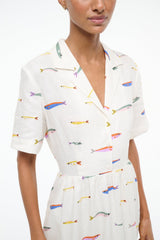 MERYL LINEN DRESS POP SARDINES IVORY - STAUD for sale