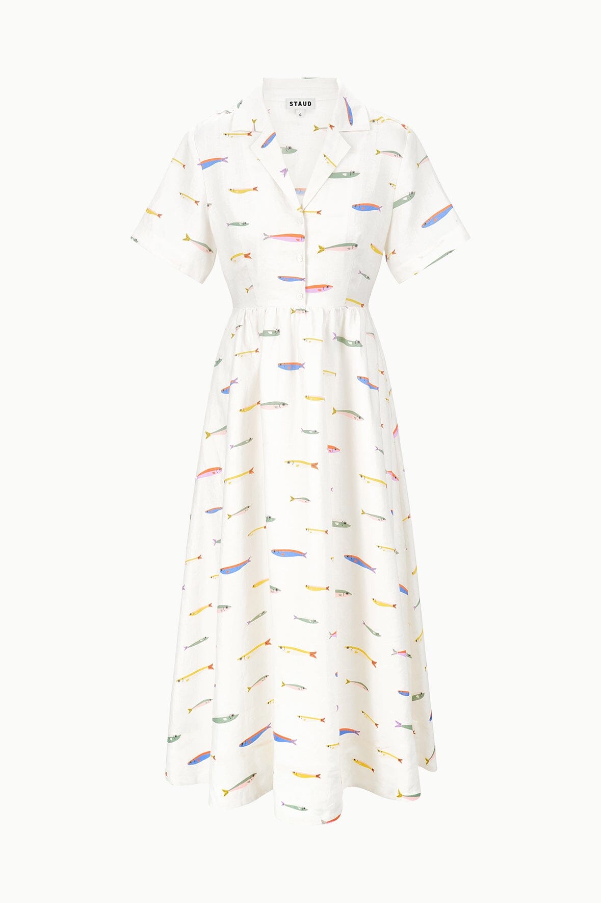 MERYL LINEN DRESS POP SARDINES IVORY - STAUD for sale