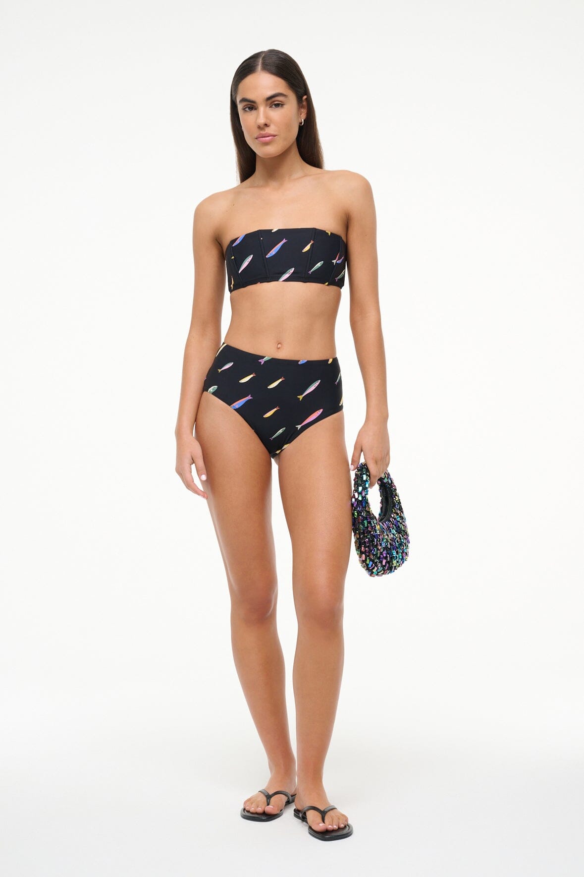 DEVON HIGH RISE BIKINI BOTTOM POP SARDINES BLACK - STAUD sale