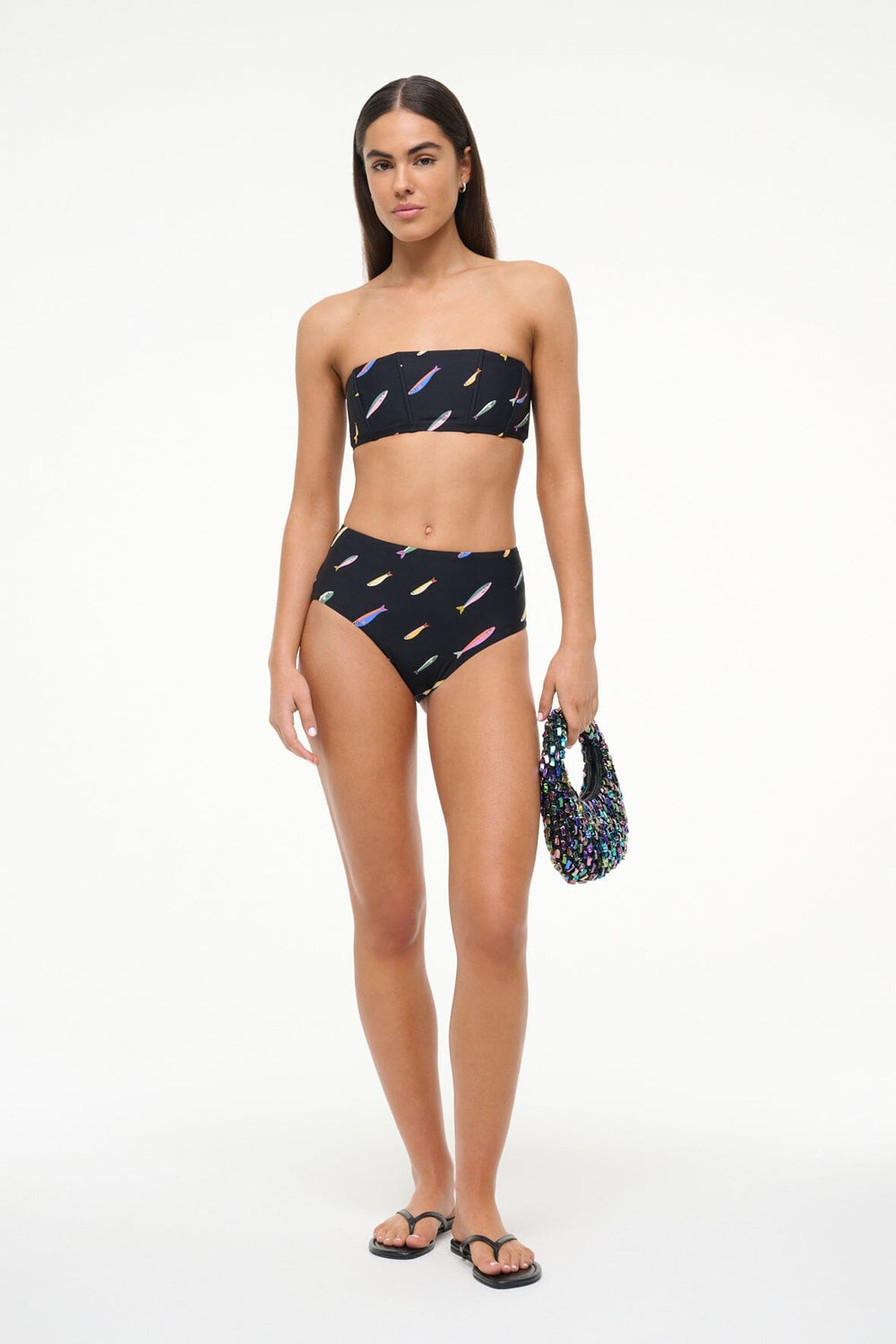 DEVON HIGH RISE BIKINI BOTTOM POP SARDINES BLACK - STAUD sale