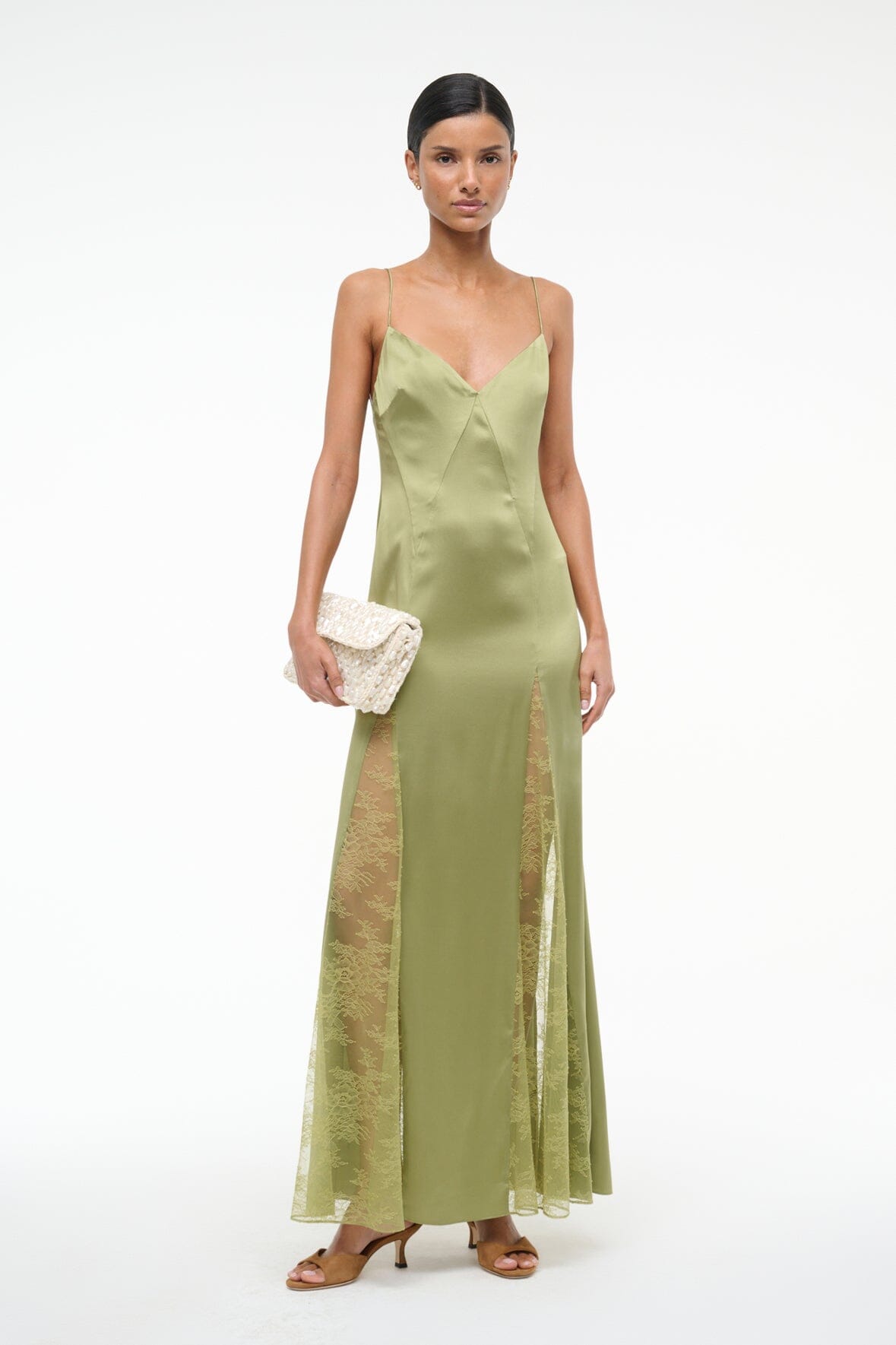 TRINITY SILK DRESS MOSS - STAUD US