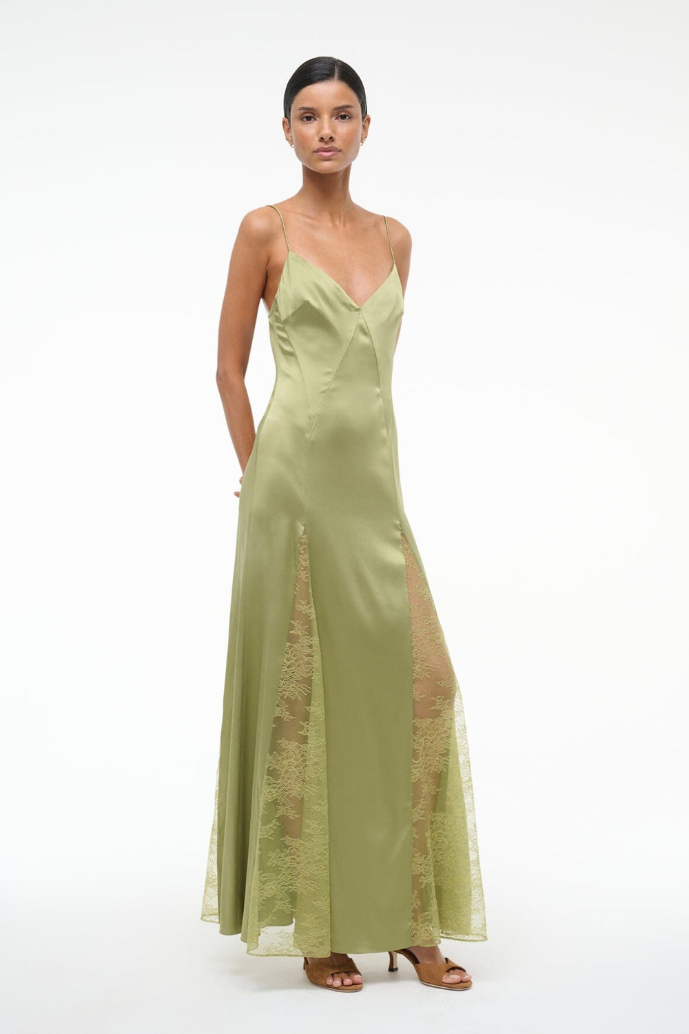 TRINITY SILK DRESS MOSS - STAUD US
