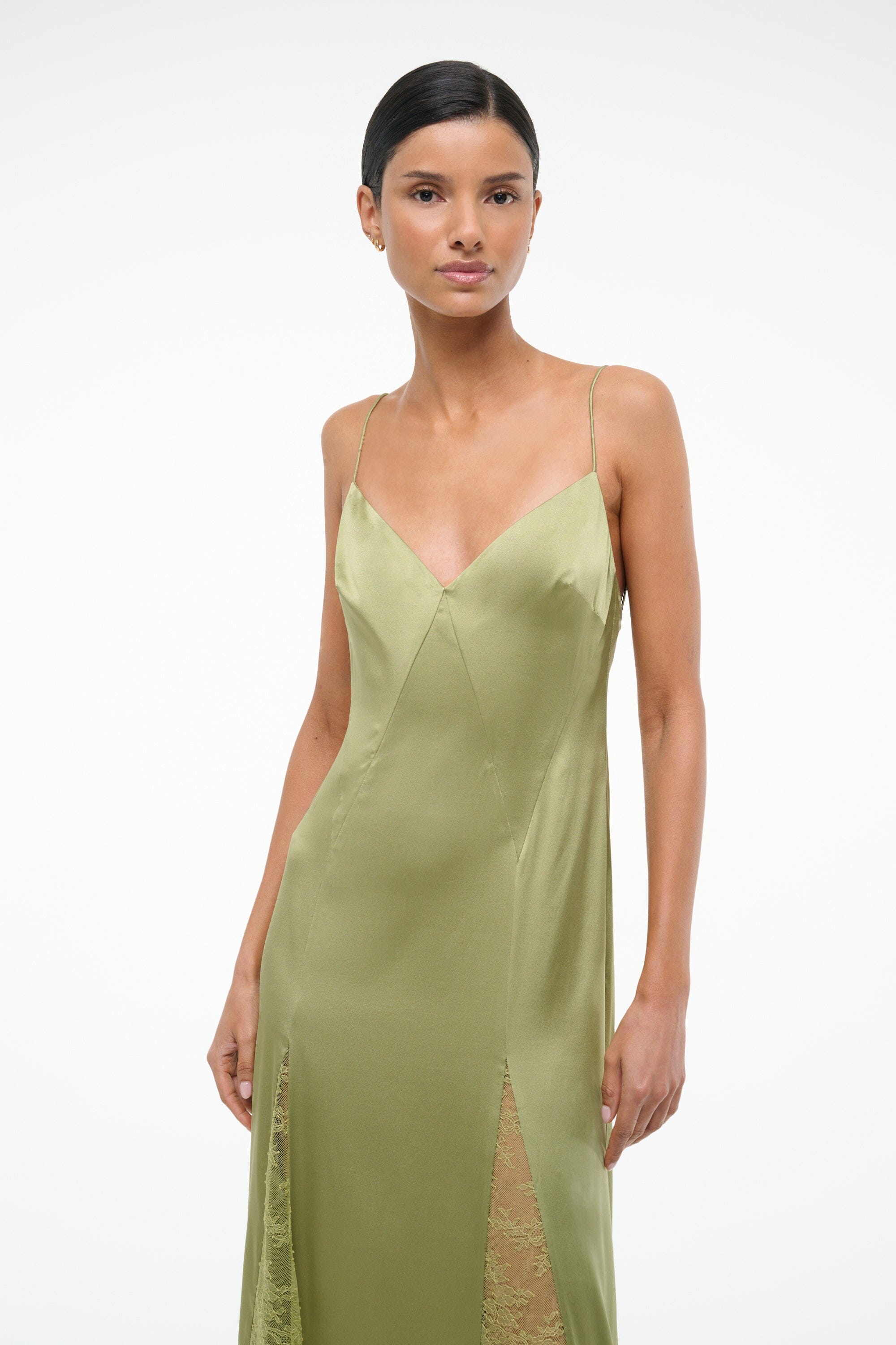 TRINITY SILK DRESS MOSS - STAUD US