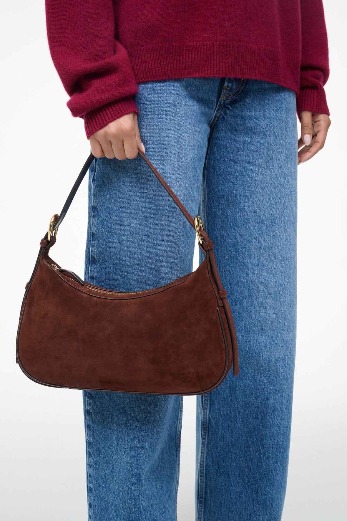 PINE SHOULDER BAG MAHOGANY SUEDE - STAUD for sale