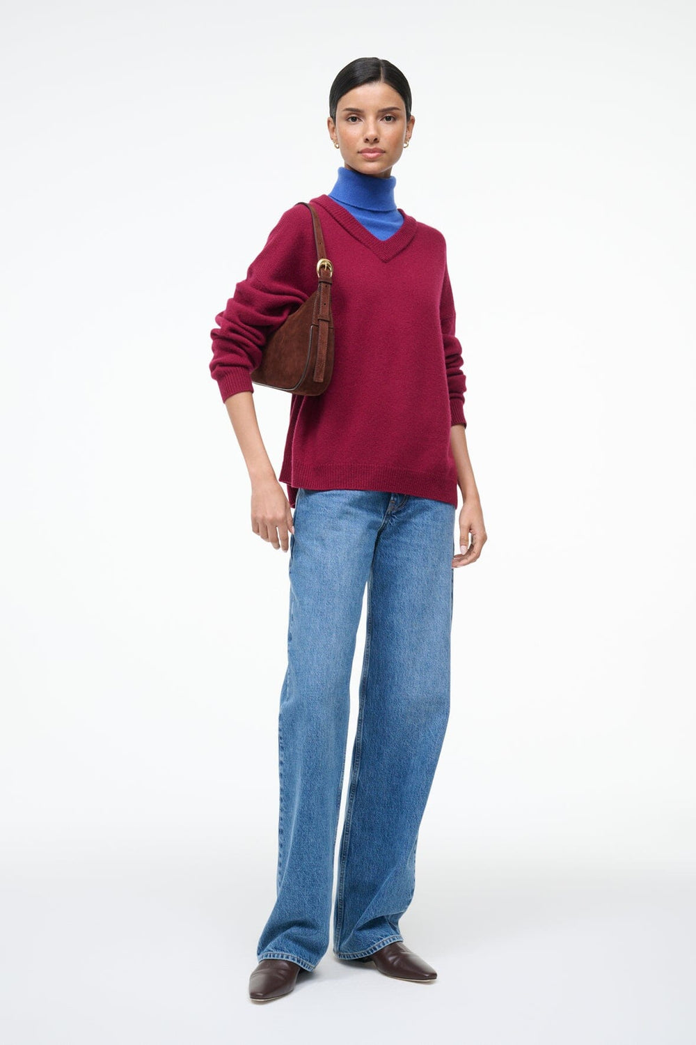 PINE SHOULDER BAG MAHOGANY SUEDE - STAUD for sale