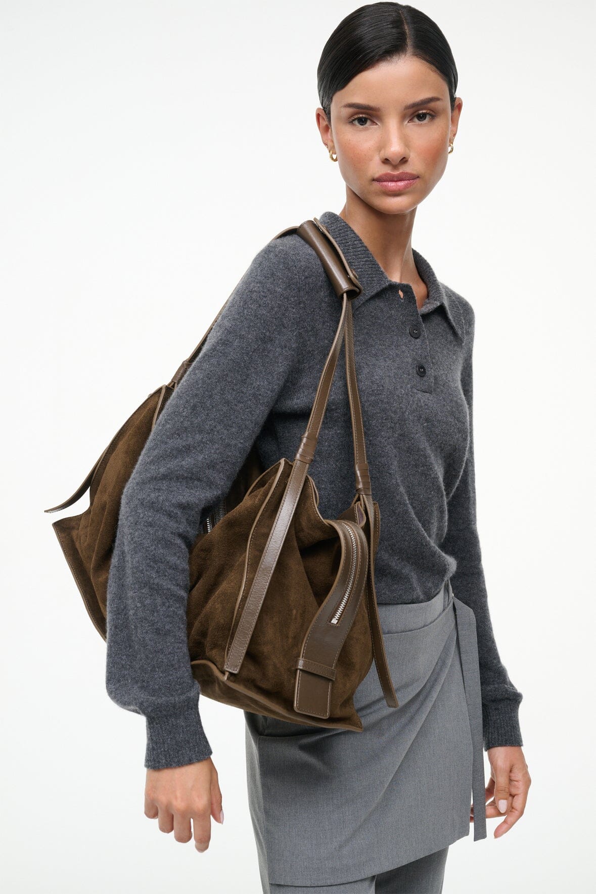 LARGE HAROLD BAG TRUFFLE SUEDE - STAUD for sale